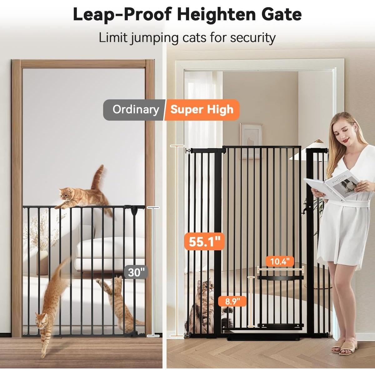 Puerta para Mascotas COMOMY 140 cm Alta Ajustable 75-103 cm