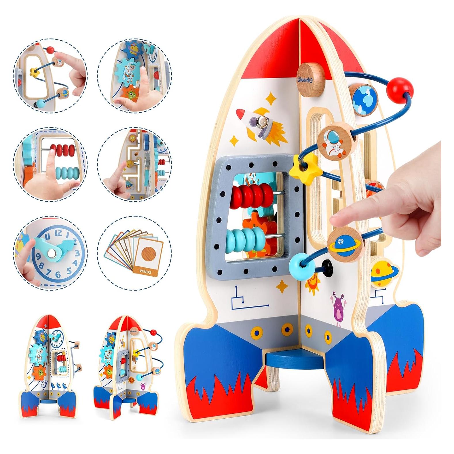 Cubo de Actividad de Madera Gleamkid Cohete 6 en 1 Educativo