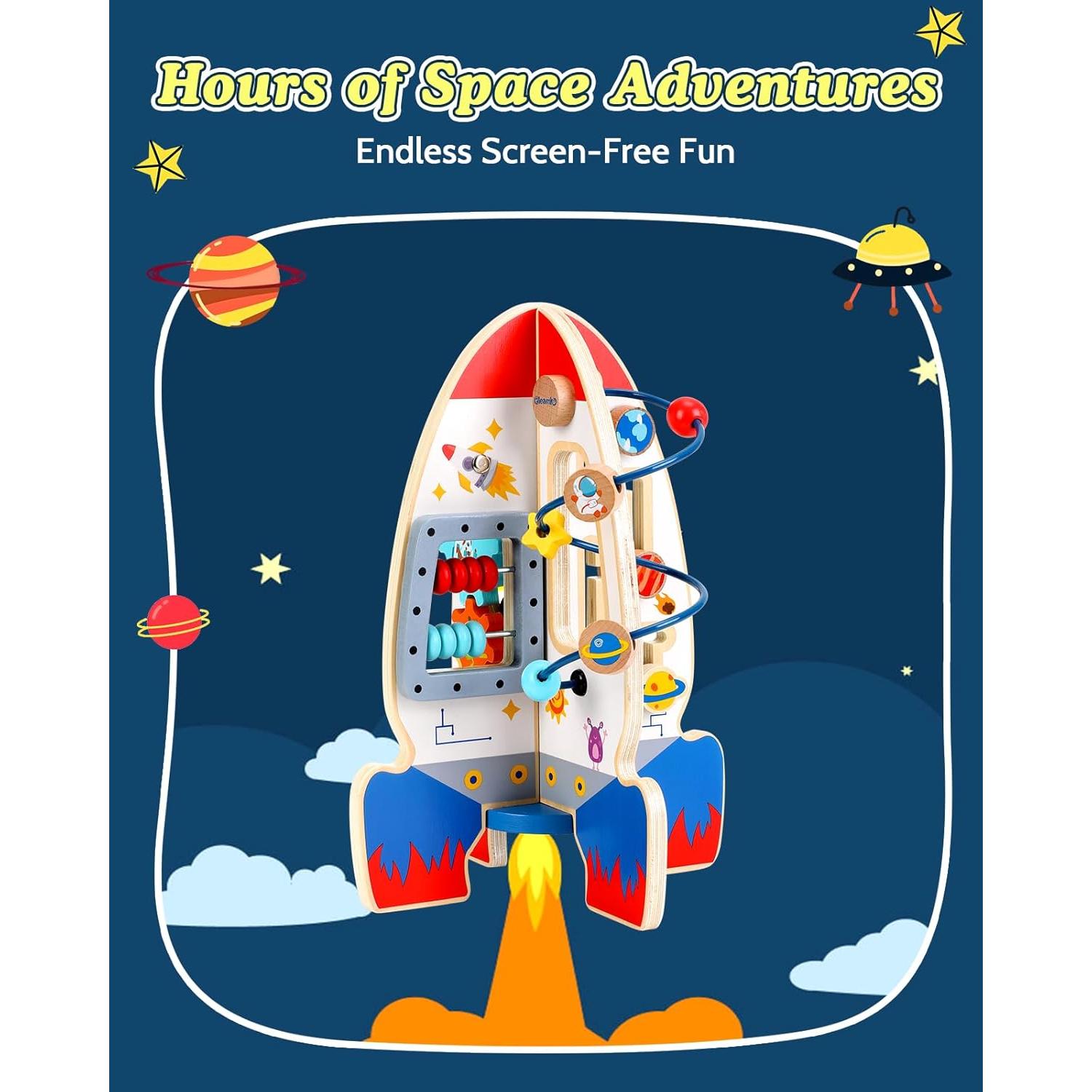 Cubo de Actividad de Madera Gleamkid Cohete 6 en 1 Educativo
