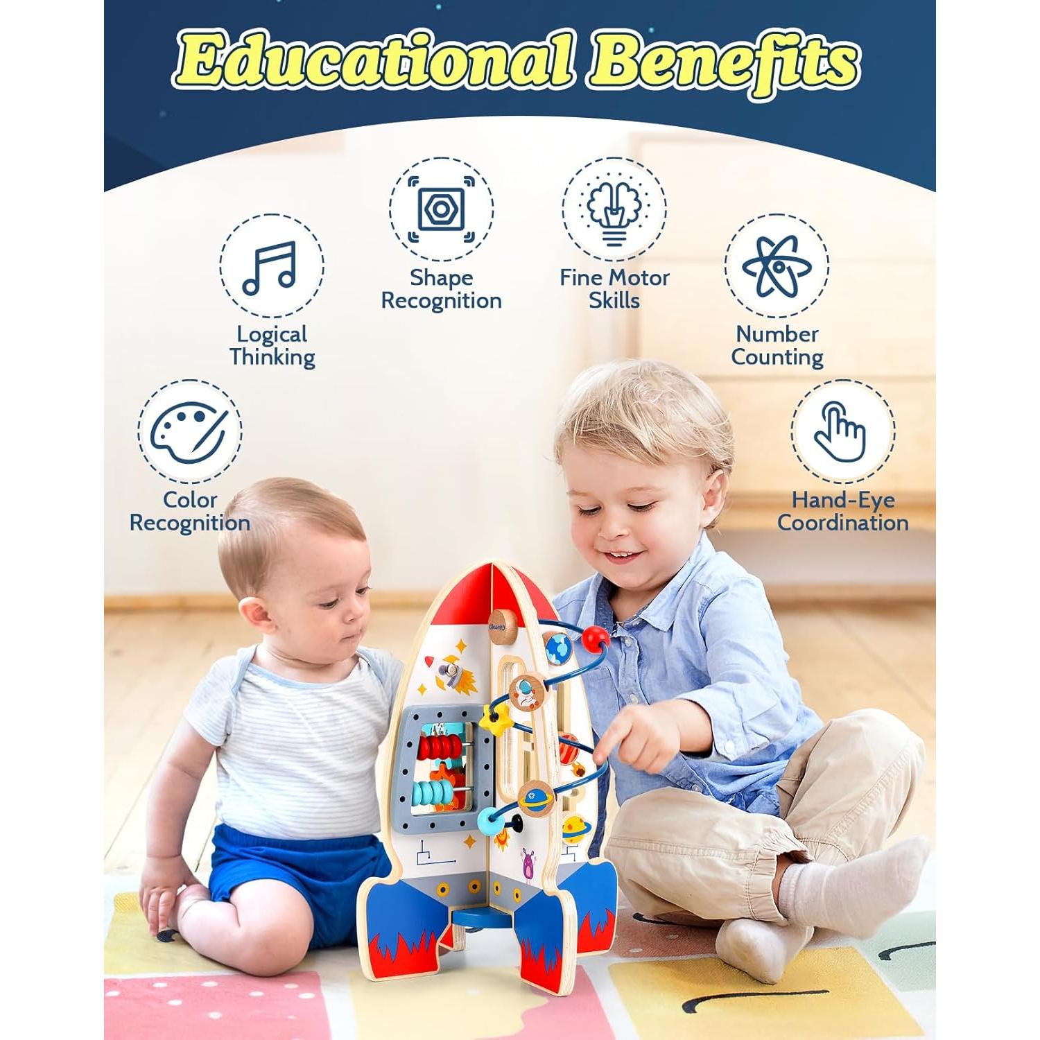 Cubo de Actividad de Madera Gleamkid Cohete 6 en 1 Educativo