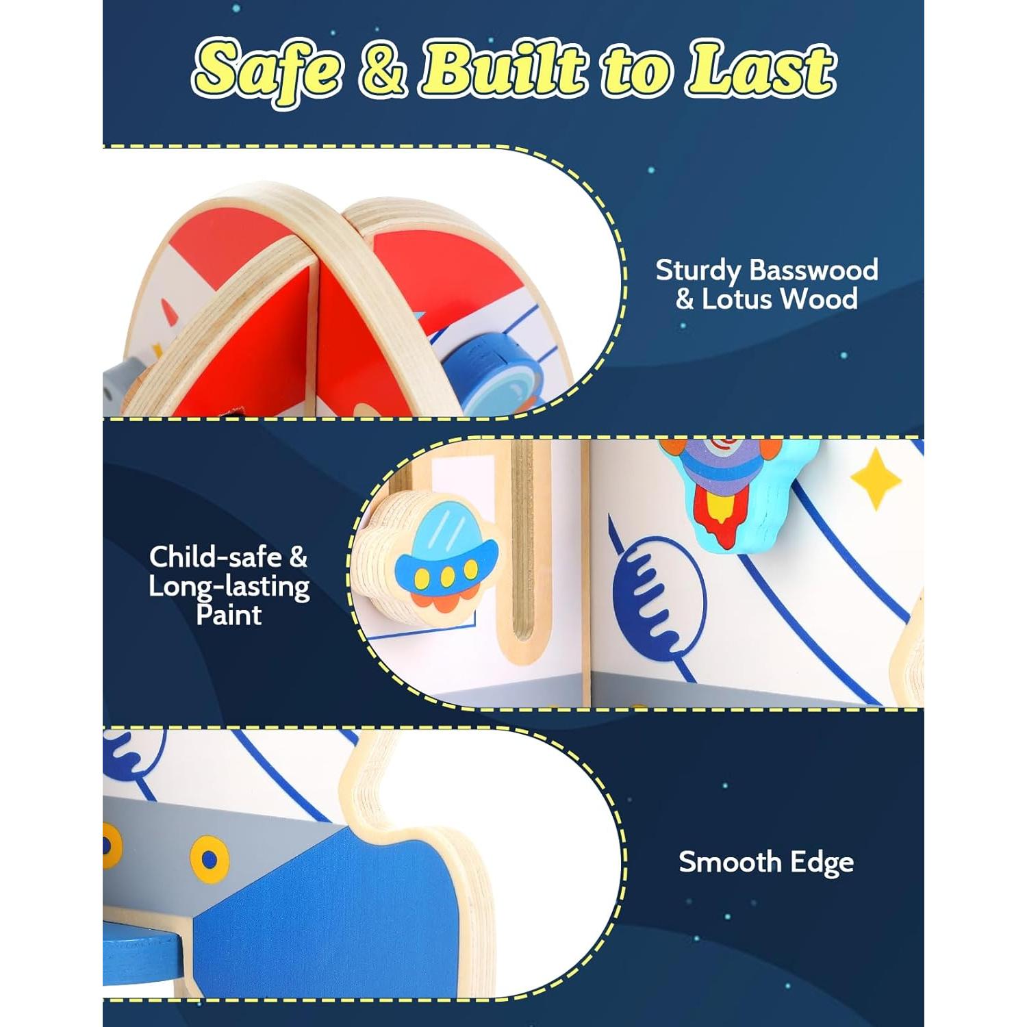 Cubo de Actividad de Madera Gleamkid Cohete 6 en 1 Educativo