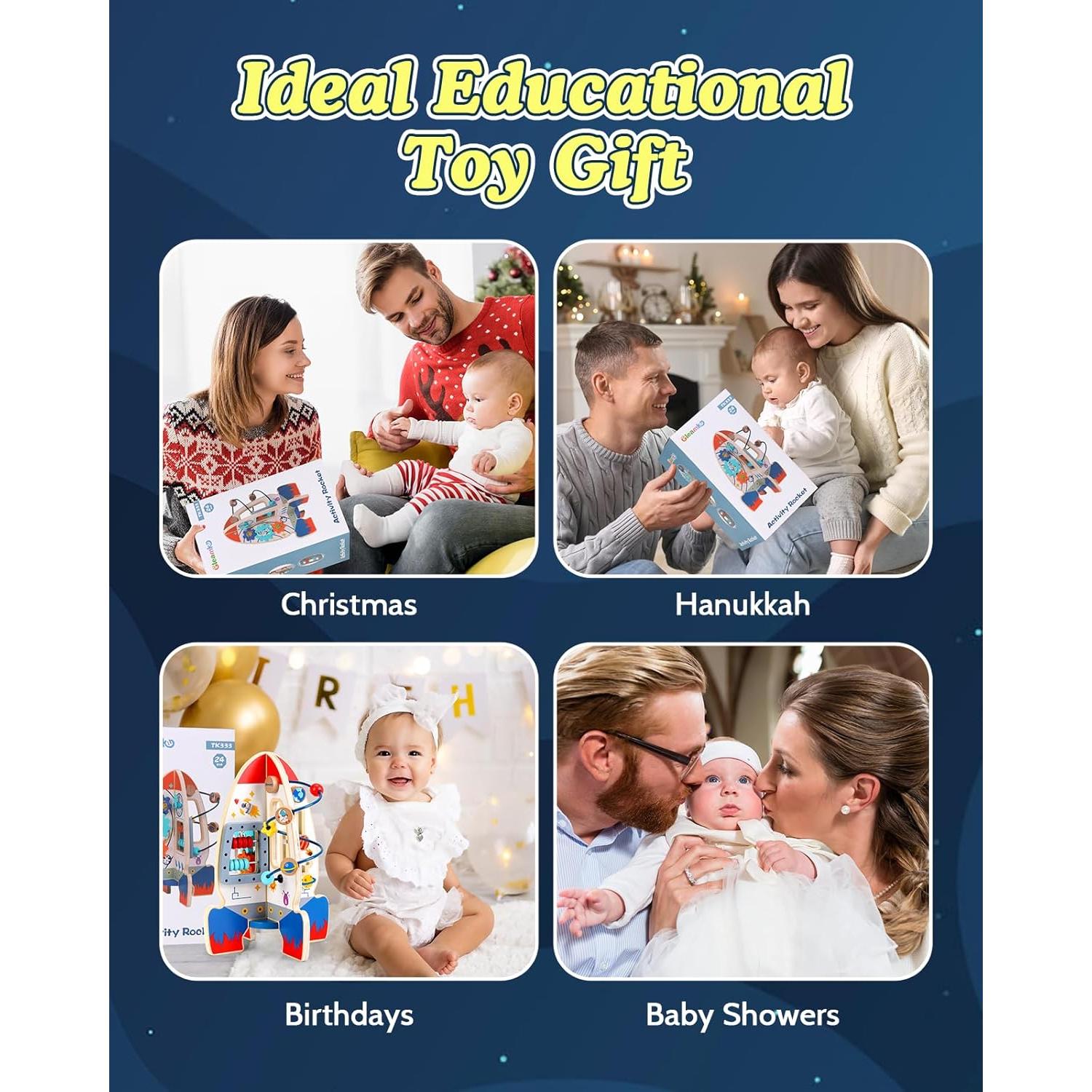 Cubo de Actividad de Madera Gleamkid Cohete 6 en 1 Educativo