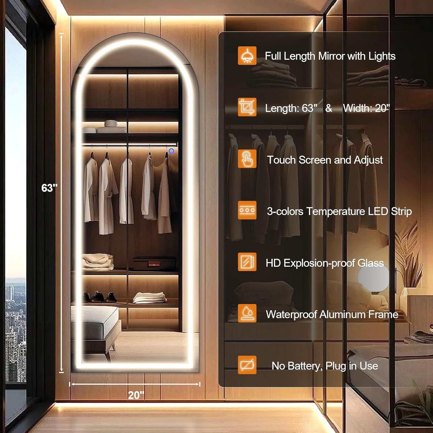 Espejo de Cuerpo Entero FURNIinspire 160x50 cm LED Regulable