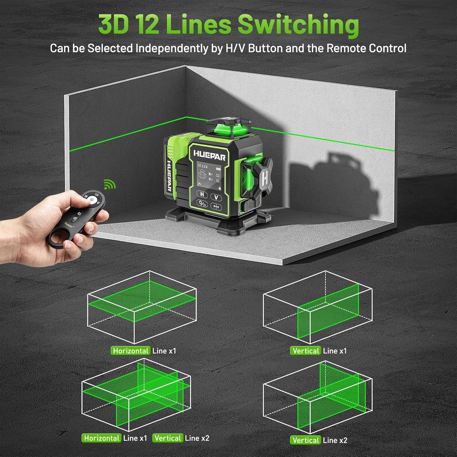 Nivel Láser 3D Autonivelante Huepar W03CG Bluetooth 12 Líneas