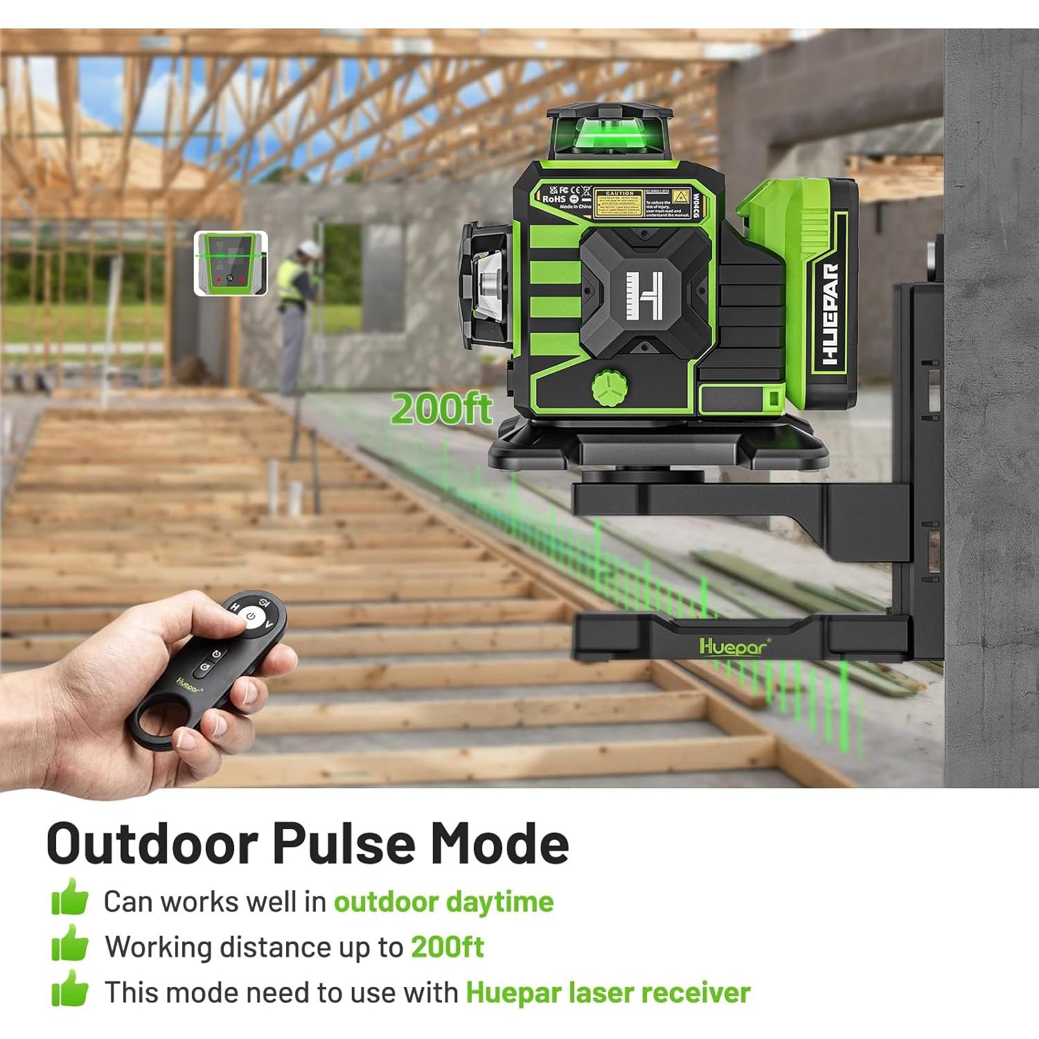 Nivel Láser 3D Autonivelante Huepar W03CG Bluetooth 12 Líneas