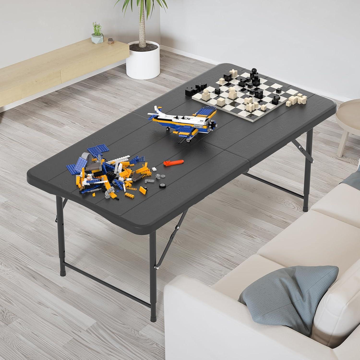 Mesa Plegable VINGLI 4 Pies Ajustable para Camping y Fiestas