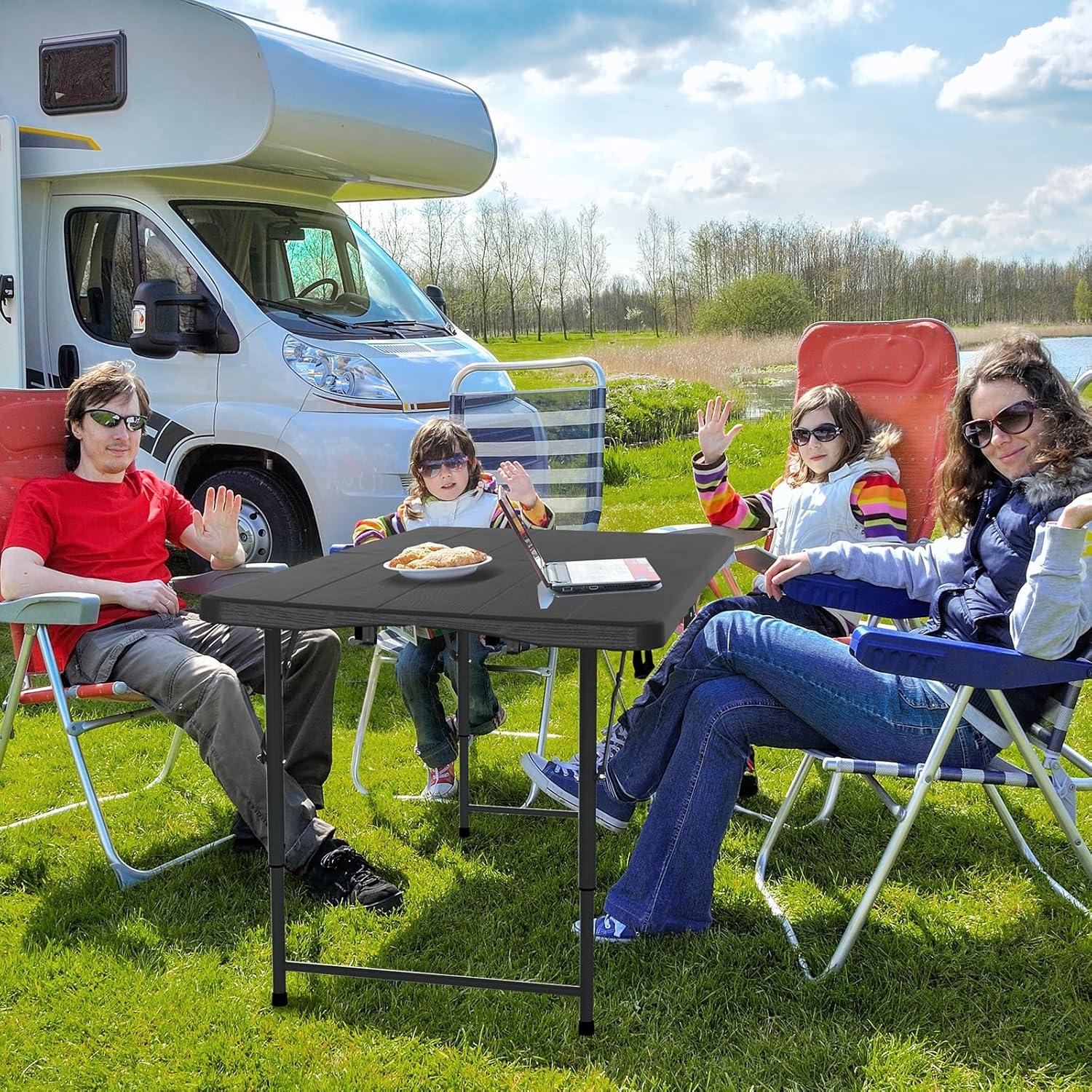 Mesa Plegable VINGLI 4 Pies Ajustable para Camping y Fiestas