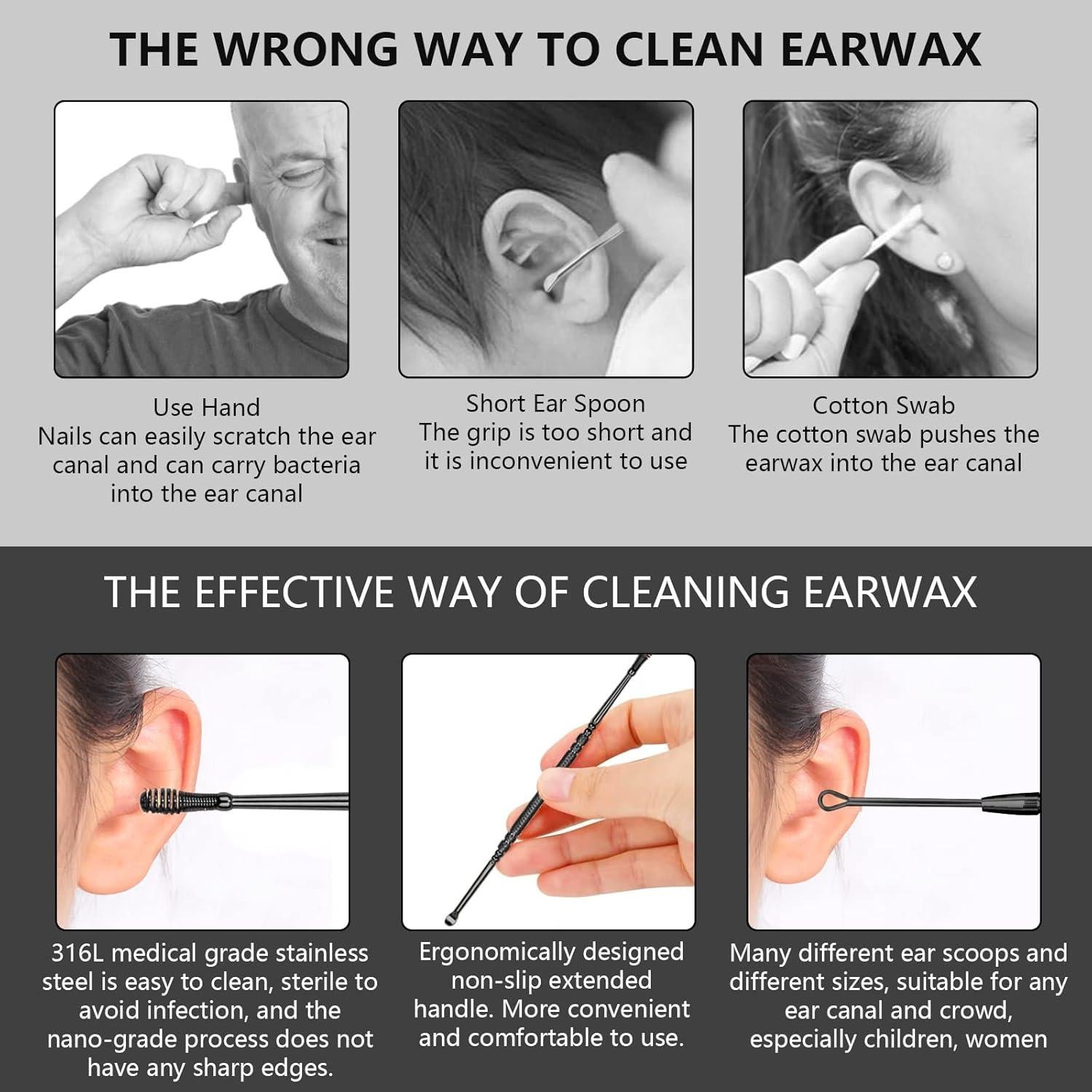 Kit de Eliminación de Cerumen Hion 6 Piezas Acero Inoxidable