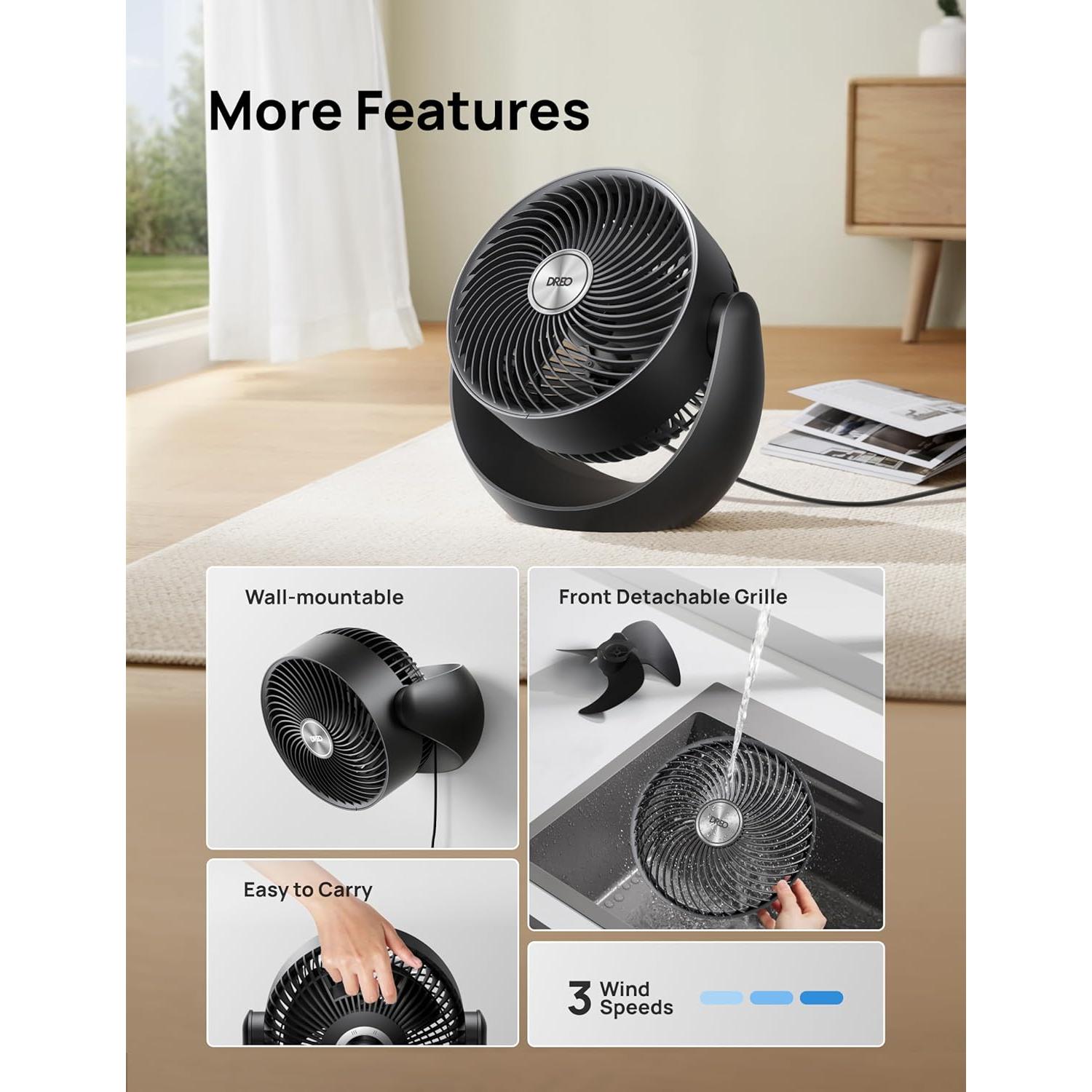 Ventilador de Mesa Dreo DR-HAF007 Negro, 30.48cm, 3 Velocidades, Silencioso 28dB