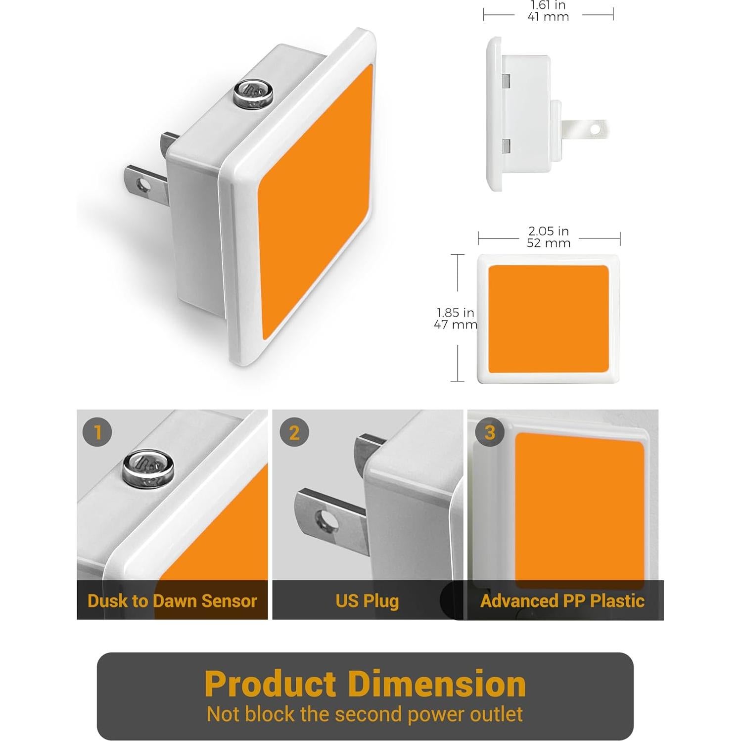 Luces Nocturnas LED JandCase Ámbar 2 Piezas 40 Lúmenes