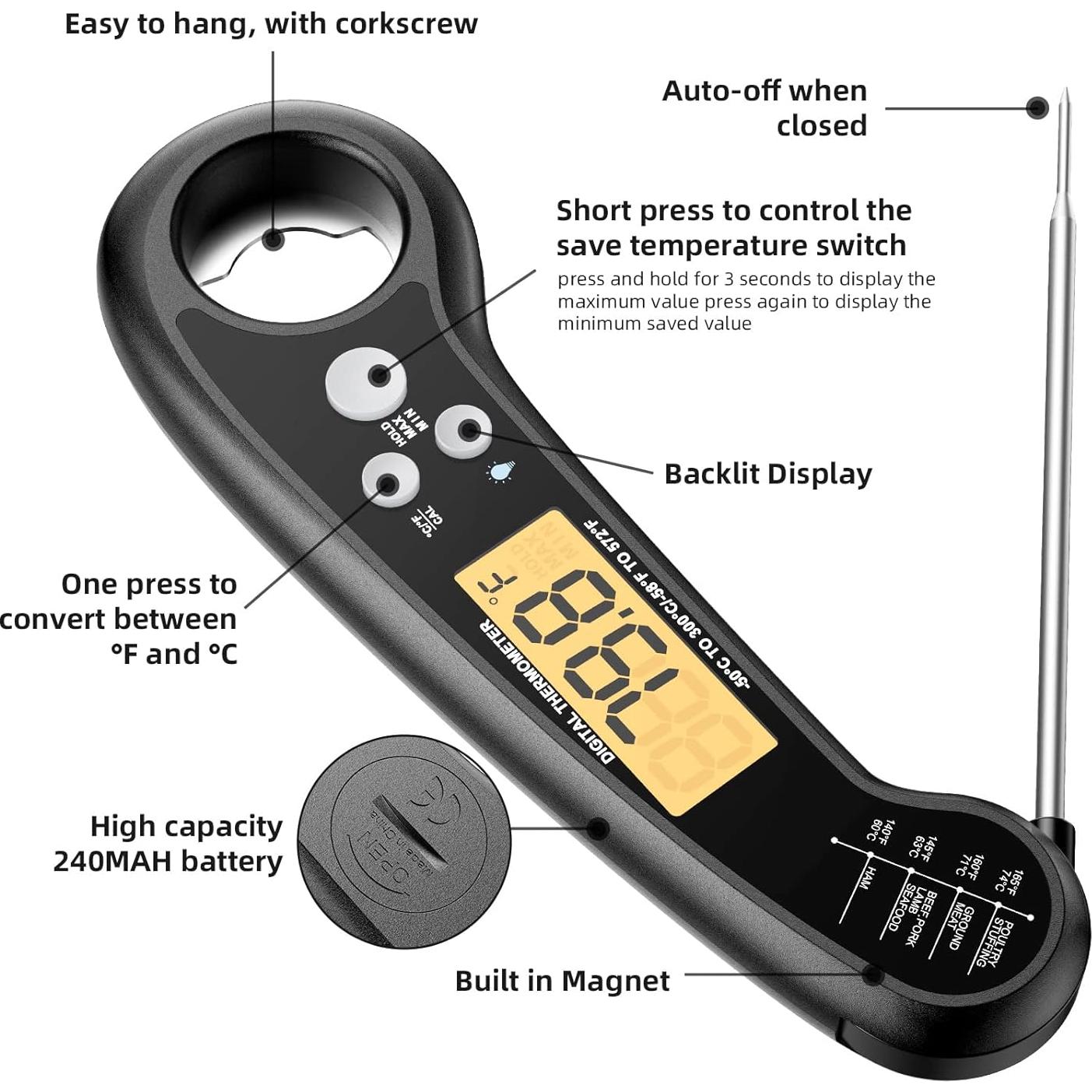 Termómetro Digital de Carne SETONIA Plegable IPX7 300°C