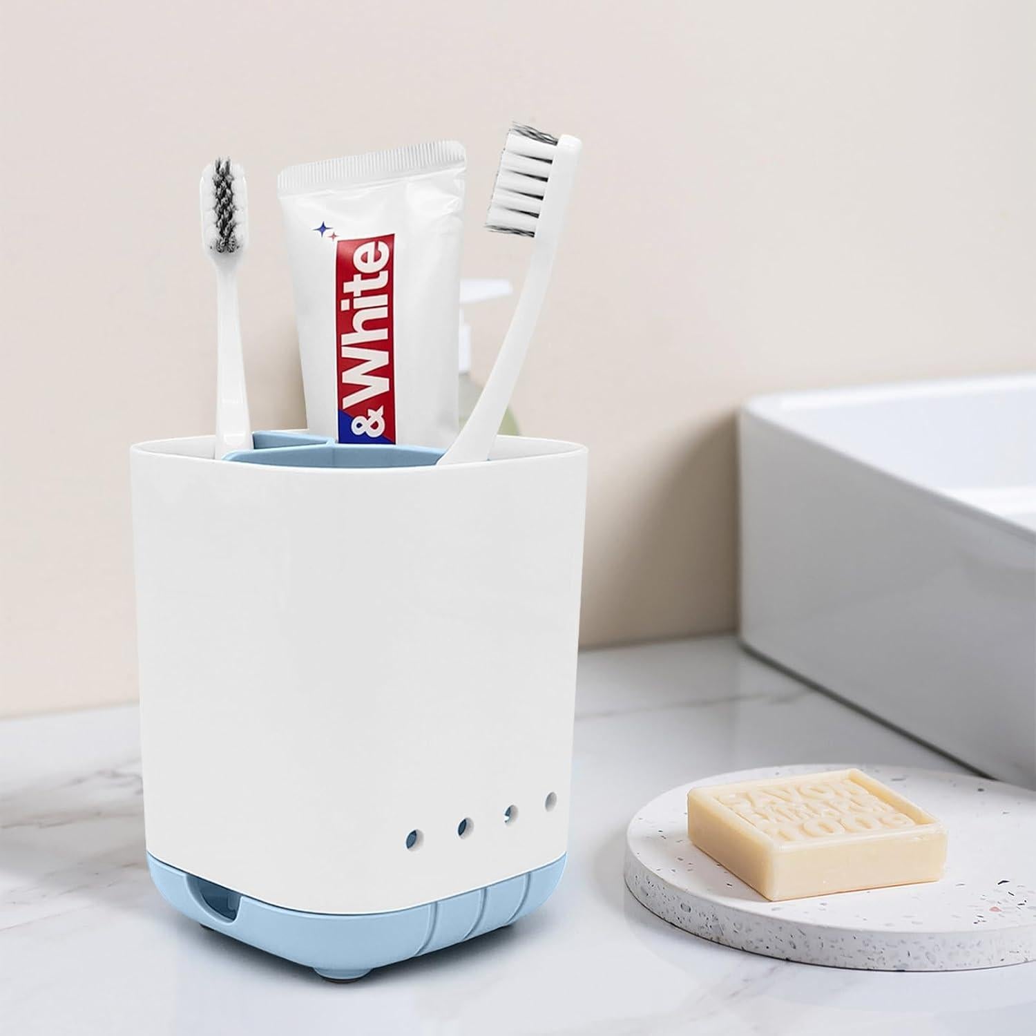 Soporte para Cepillos de Dientes Scartink Azul Desmontable 3 Compartimentos