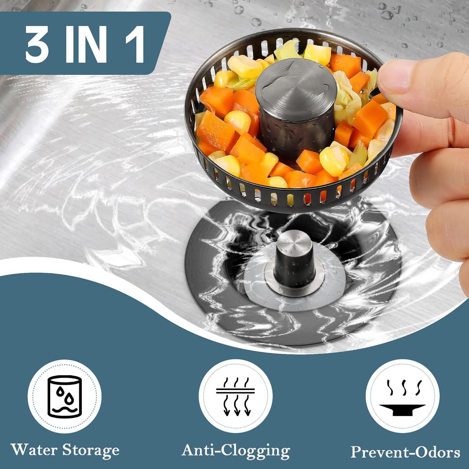 Colador de fregadero 3 en 1 tgosomt acero inoxidable gris