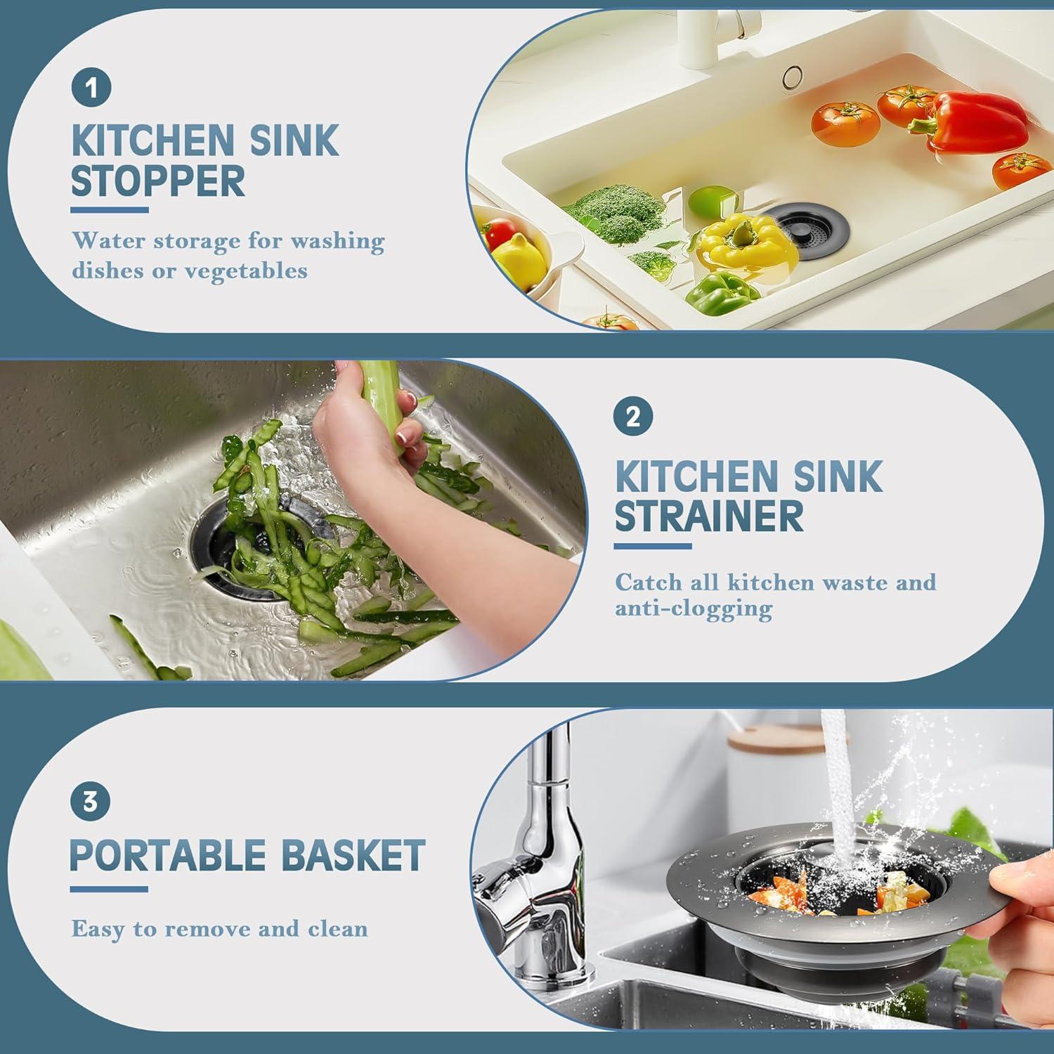 Colador de fregadero 3 en 1 tgosomt acero inoxidable gris