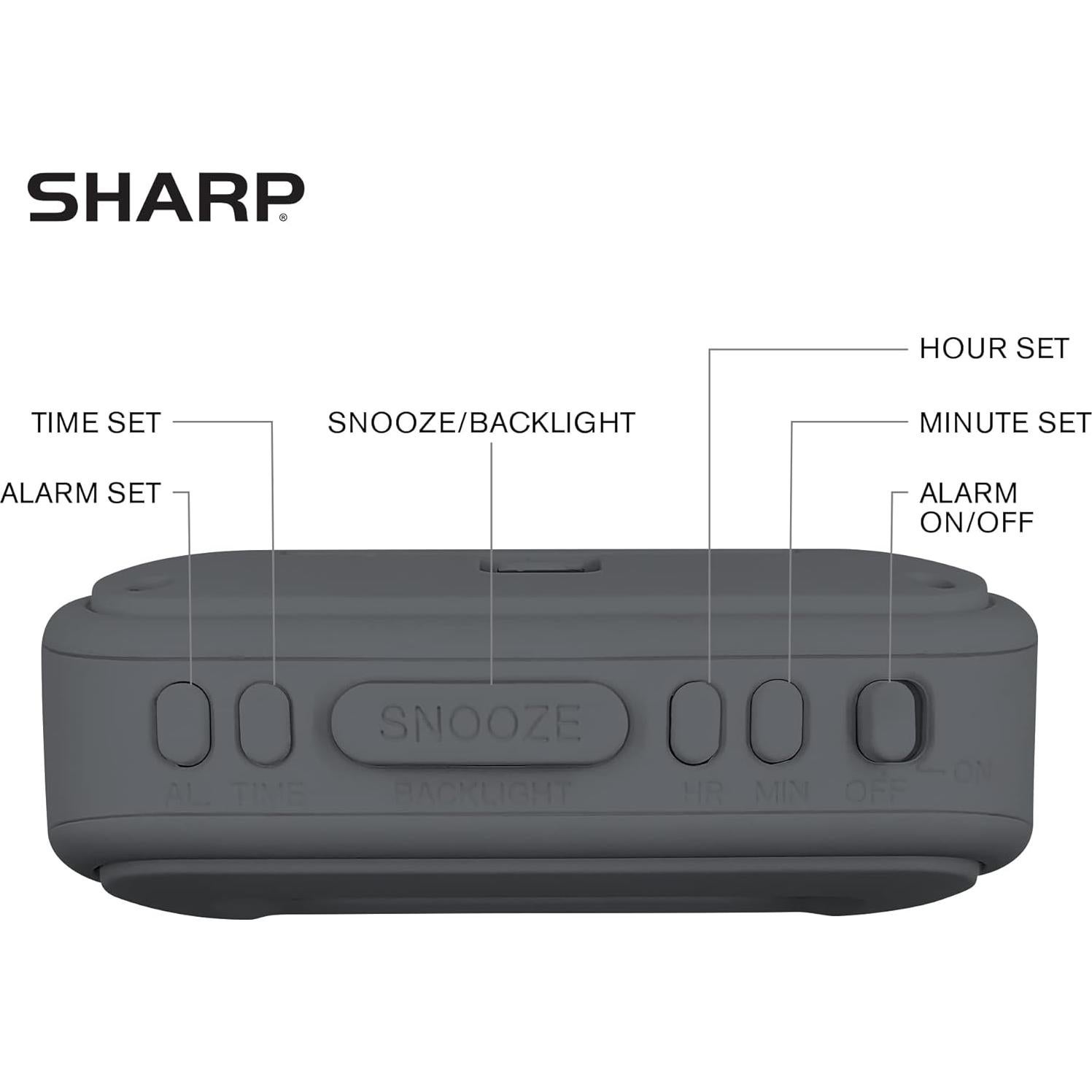 Reloj Despertador Digital SHARP SPC483 - Goma Suave Negro