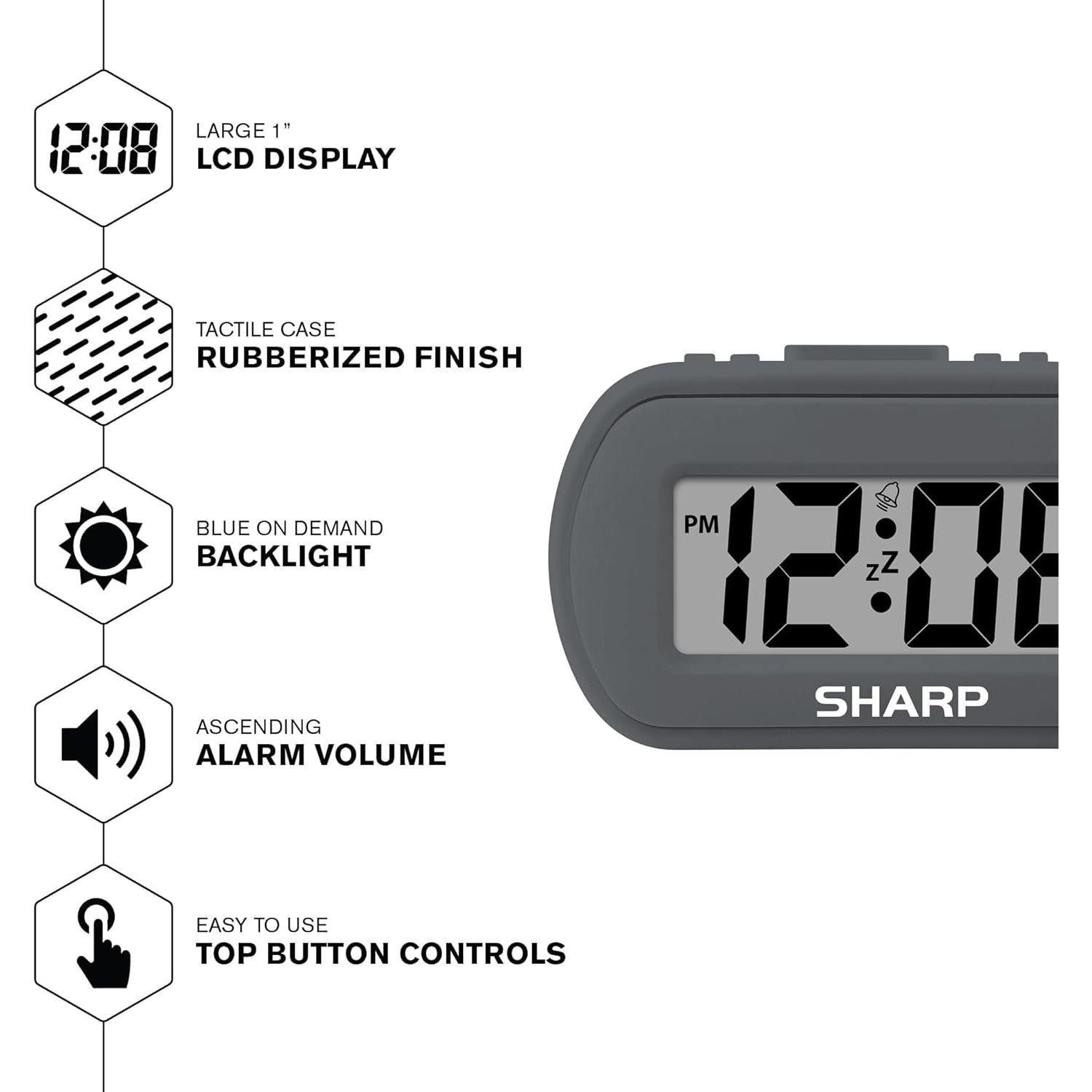 Reloj Despertador Digital SHARP SPC483 - Goma Suave Negro
