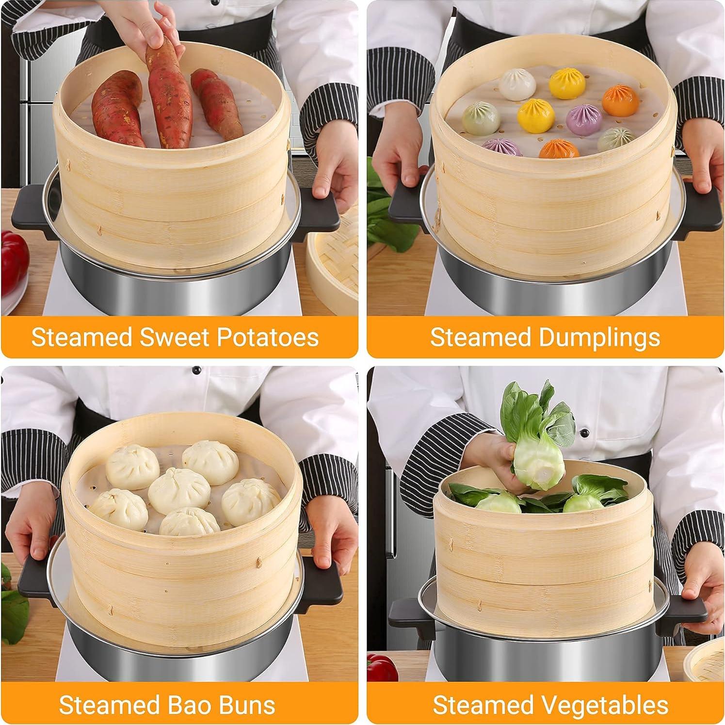 Vaporera de Bambú 10 Pulgadas HAPPI STUDIO - 2 Niveles para Dumplings