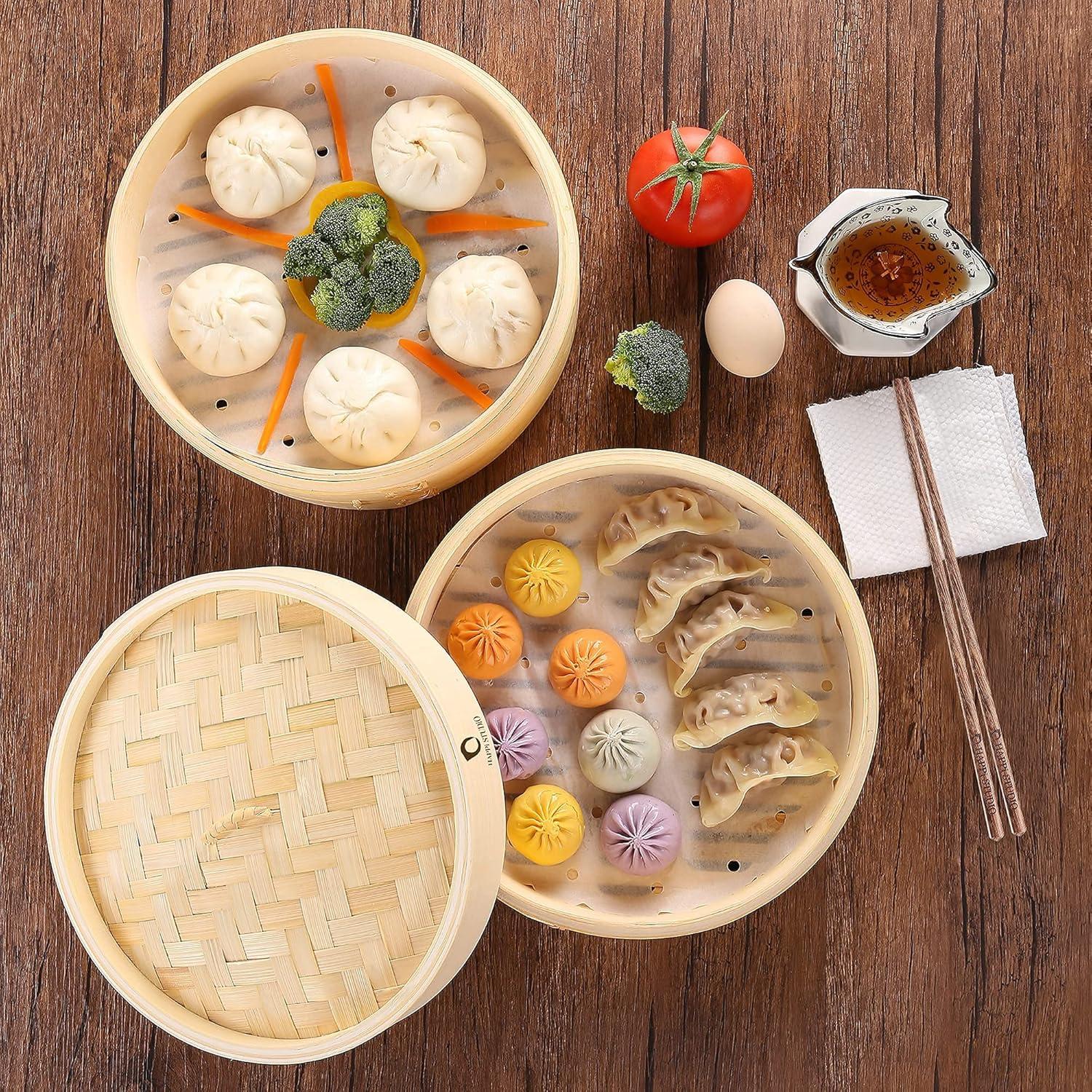 Vaporera de Bambú 10 Pulgadas HAPPI STUDIO - 2 Niveles para Dumplings