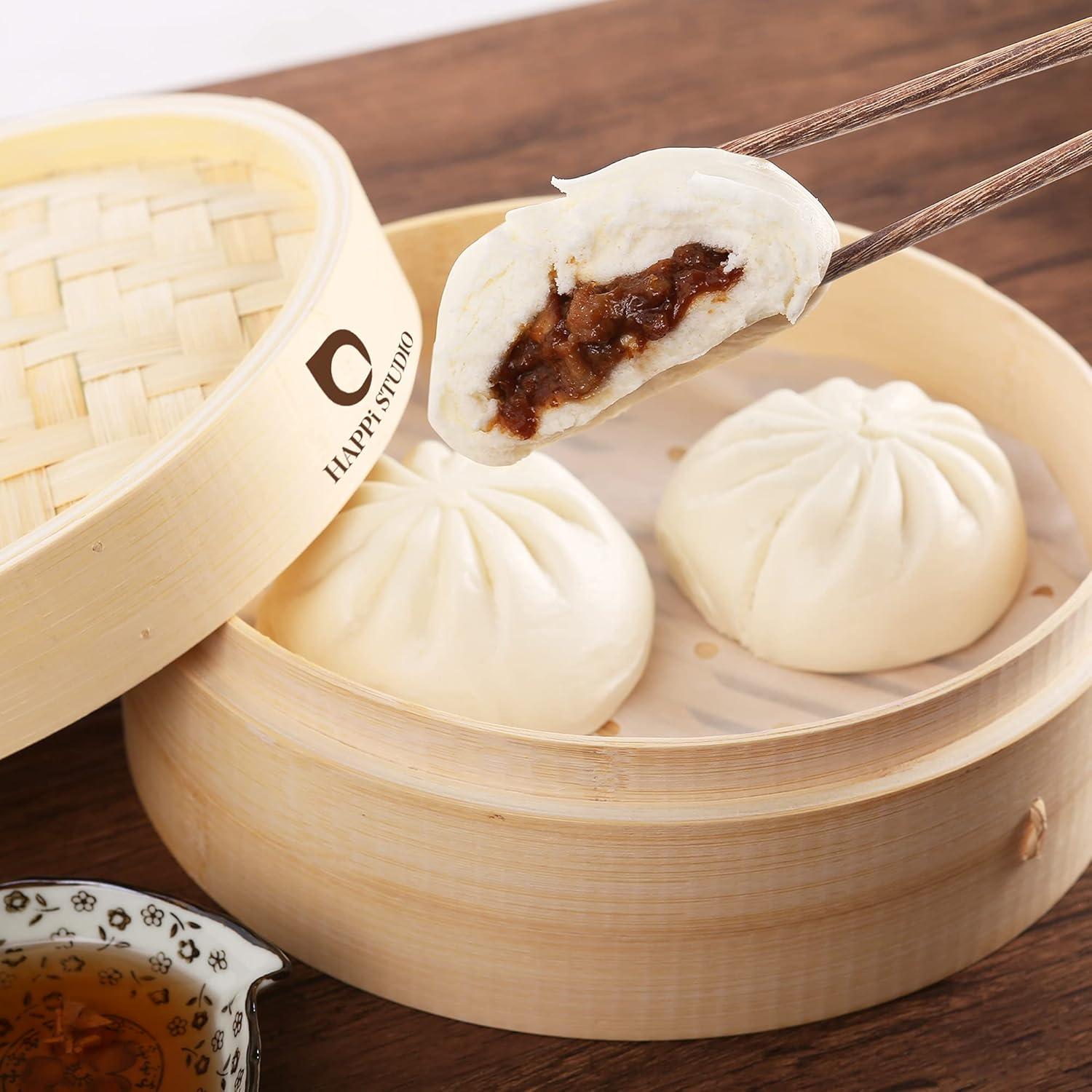 Vaporera de Bambú 10 Pulgadas HAPPI STUDIO - 2 Niveles para Dumplings