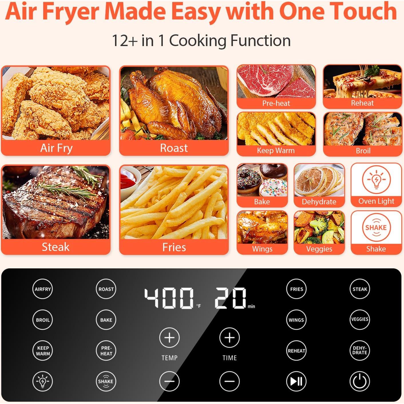 Beelicious 5.8QT Large Air Fryer, 12-in-1 Digital Airfryer with Clear Window, 40+ Recipes, Flavor-Lock Tech, Shake Reminder, Compact, Quiet, Dishwasher Safe, Nonstick (Bright White)