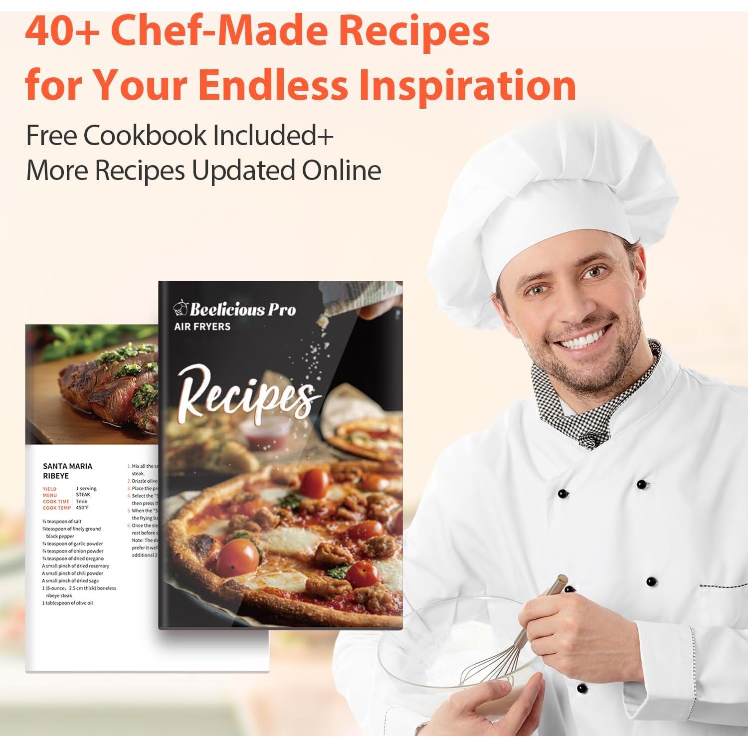 Beelicious 5.8QT Large Air Fryer, 12-in-1 Digital Airfryer with Clear Window, 40+ Recipes, Flavor-Lock Tech, Shake Reminder, Compact, Quiet, Dishwasher Safe, Nonstick (Bright White)