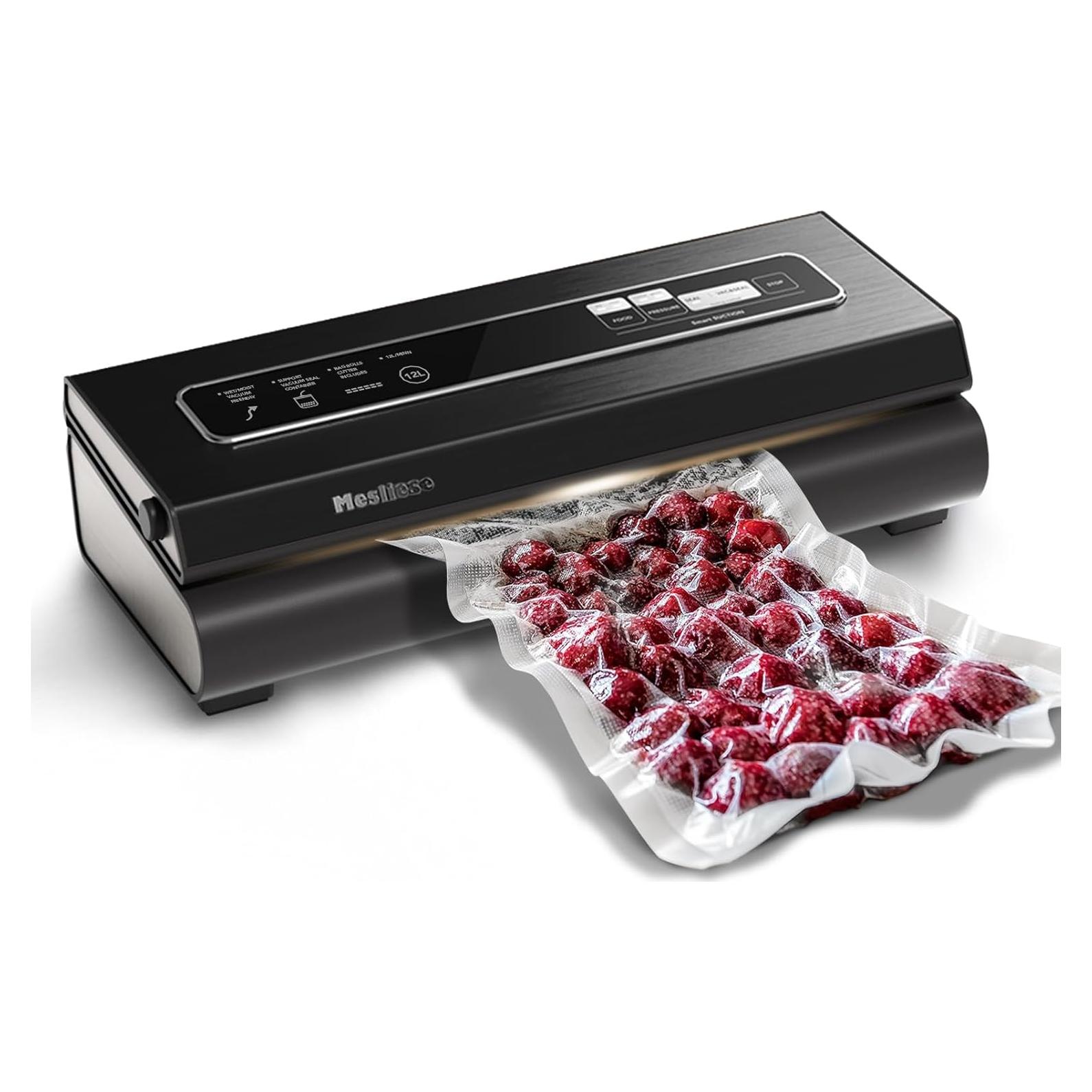 Vacuum Sealer Machine 90Kpa 6-in-1 Compact Food Vacuum Sealing Preservation System with Cutter | 2 Bag Rolls | 5 Pre-cut Bags | Dry&Moist Modes | ETL Listed (Dark Gray)