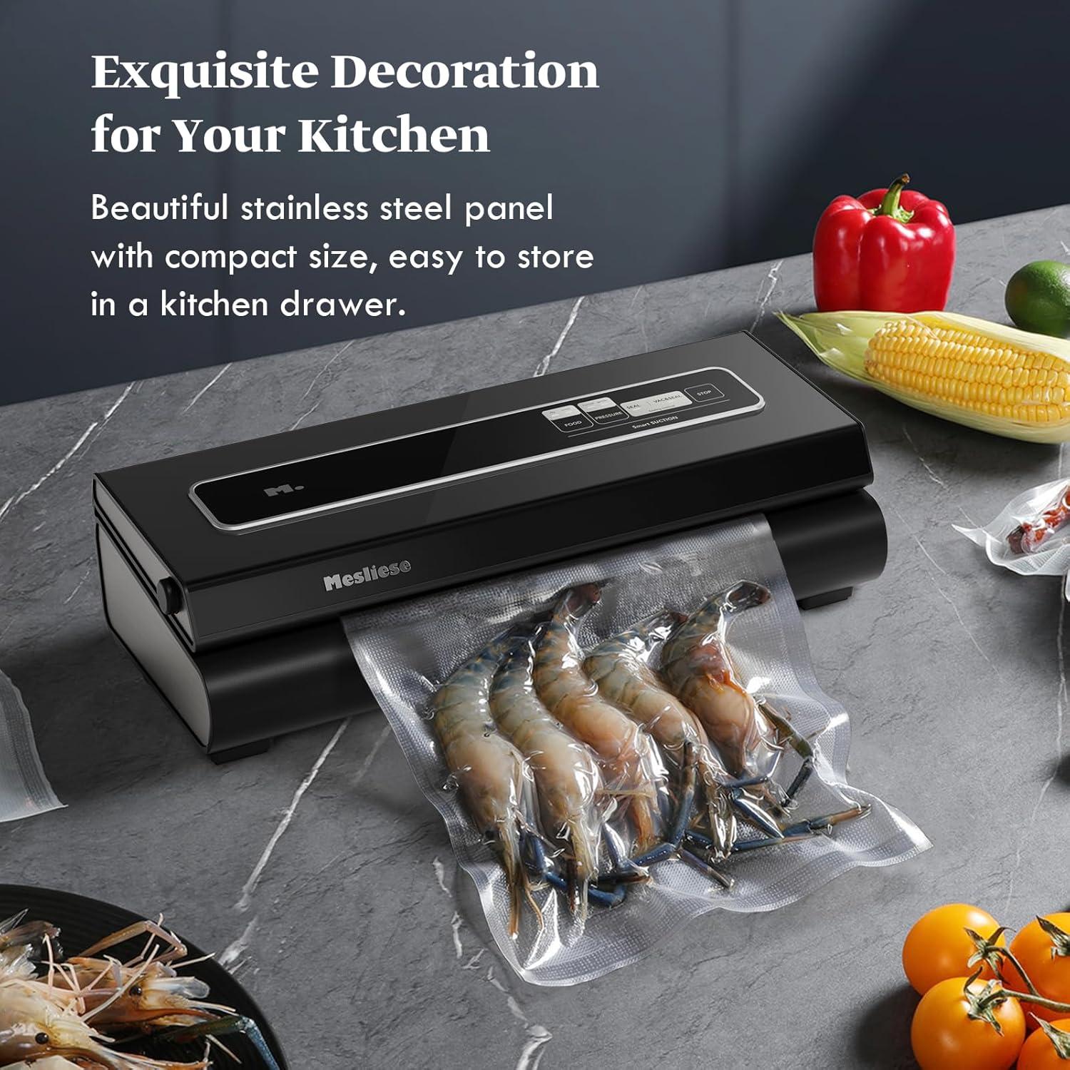 Vacuum Sealer Machine 90Kpa 6-in-1 Compact Food Vacuum Sealing Preservation System with Cutter | 2 Bag Rolls | 5 Pre-cut Bags | Dry&Moist Modes | ETL Listed (Dark Gray)