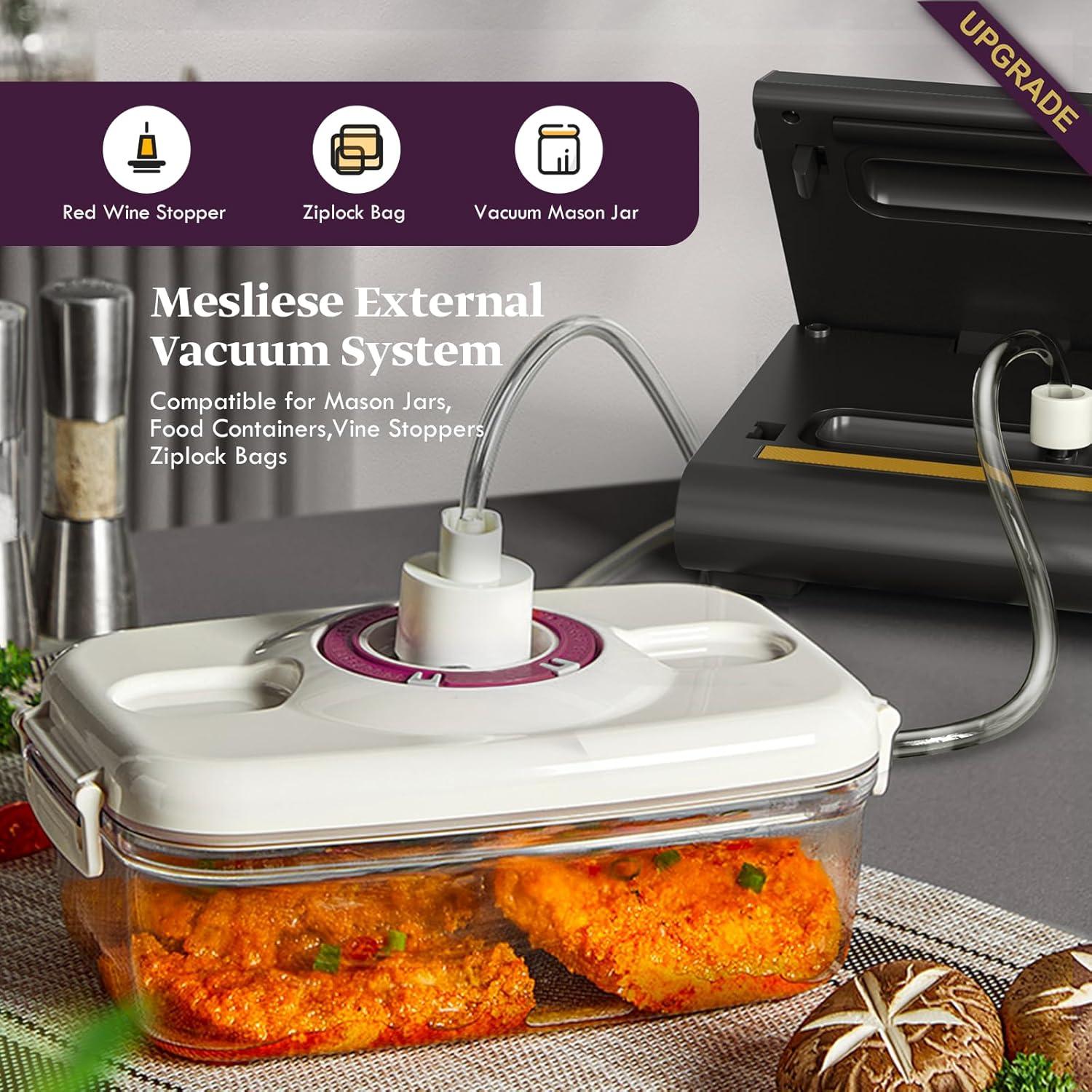 Vacuum Sealer Machine 90Kpa 6-in-1 Compact Food Vacuum Sealing Preservation System with Cutter | 2 Bag Rolls | 5 Pre-cut Bags | Dry&Moist Modes | ETL Listed (Dark Gray)