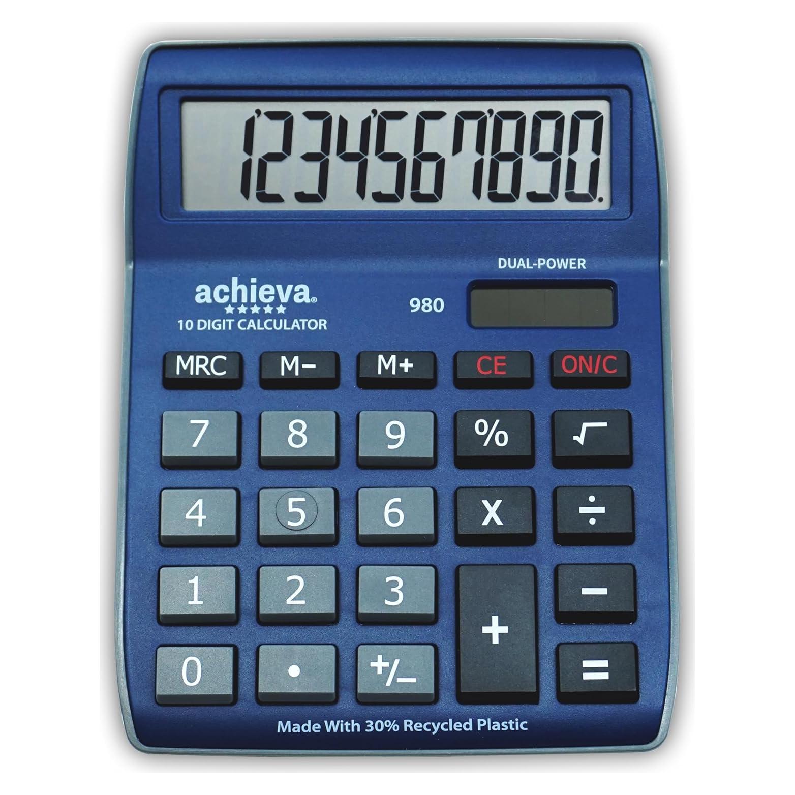 Calculadora de Escritorio Achieva 980 LCD Solar Dual 10 Dígitos