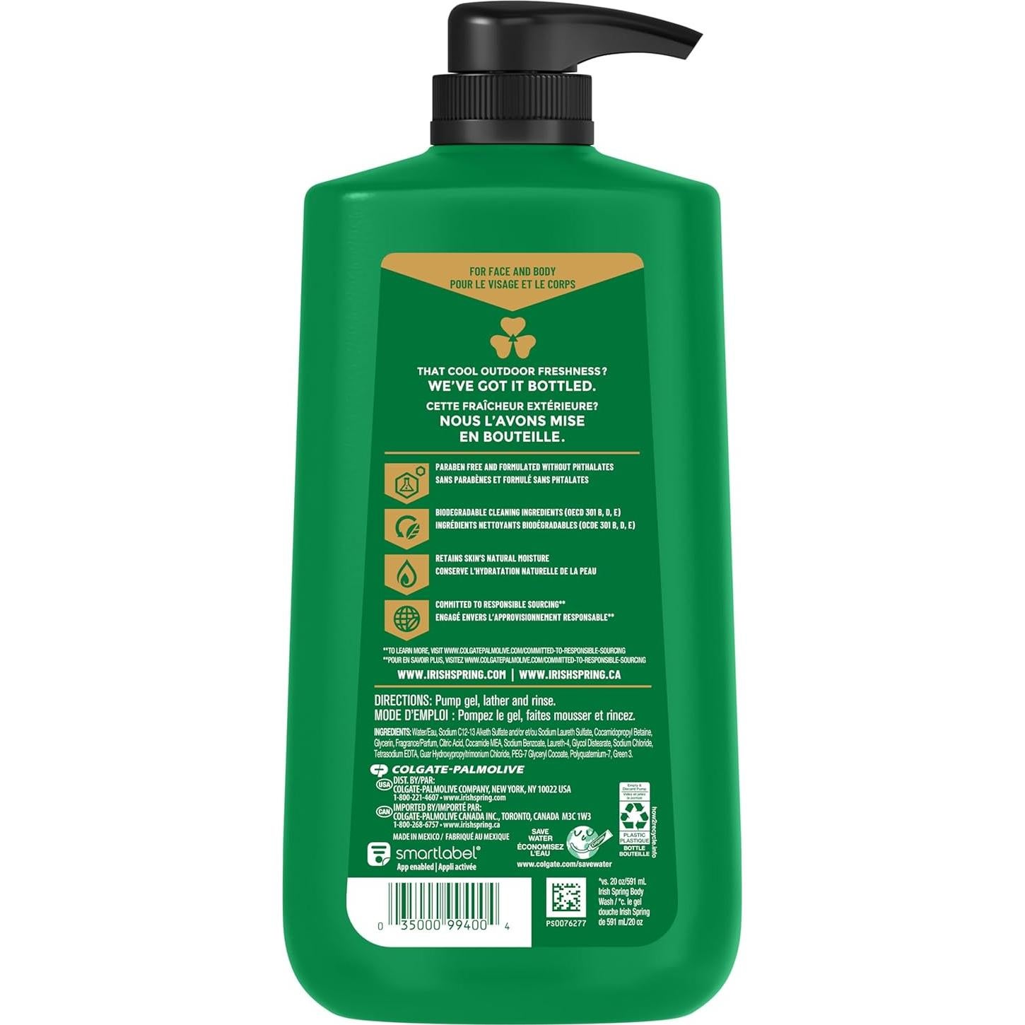 Gel de Ducha 5 en 1 Irish Spring para Hombres 887 ml