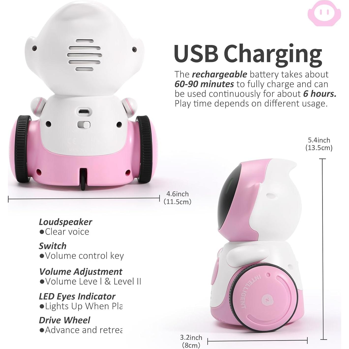 GILOBABY Robot Juguete Inteligente Rosa 12x8x14cm Canta y Baila