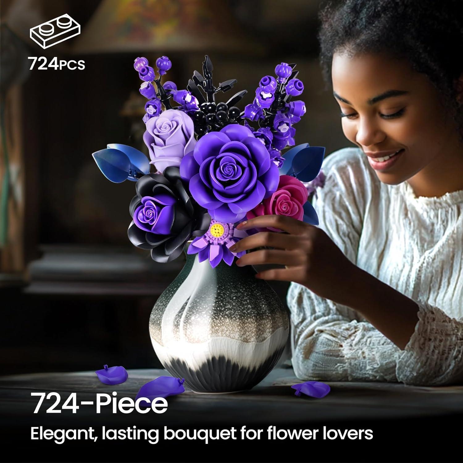 Ramo de Rosas Moradas iATOM 12 Piezas Decoración Floral