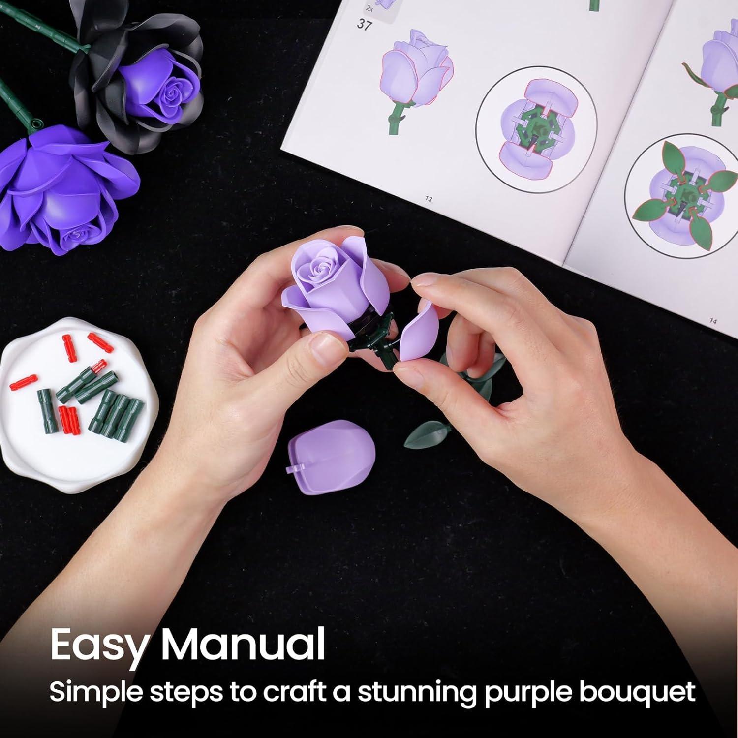 Ramo de Rosas Moradas iATOM 12 Piezas Decoración Floral