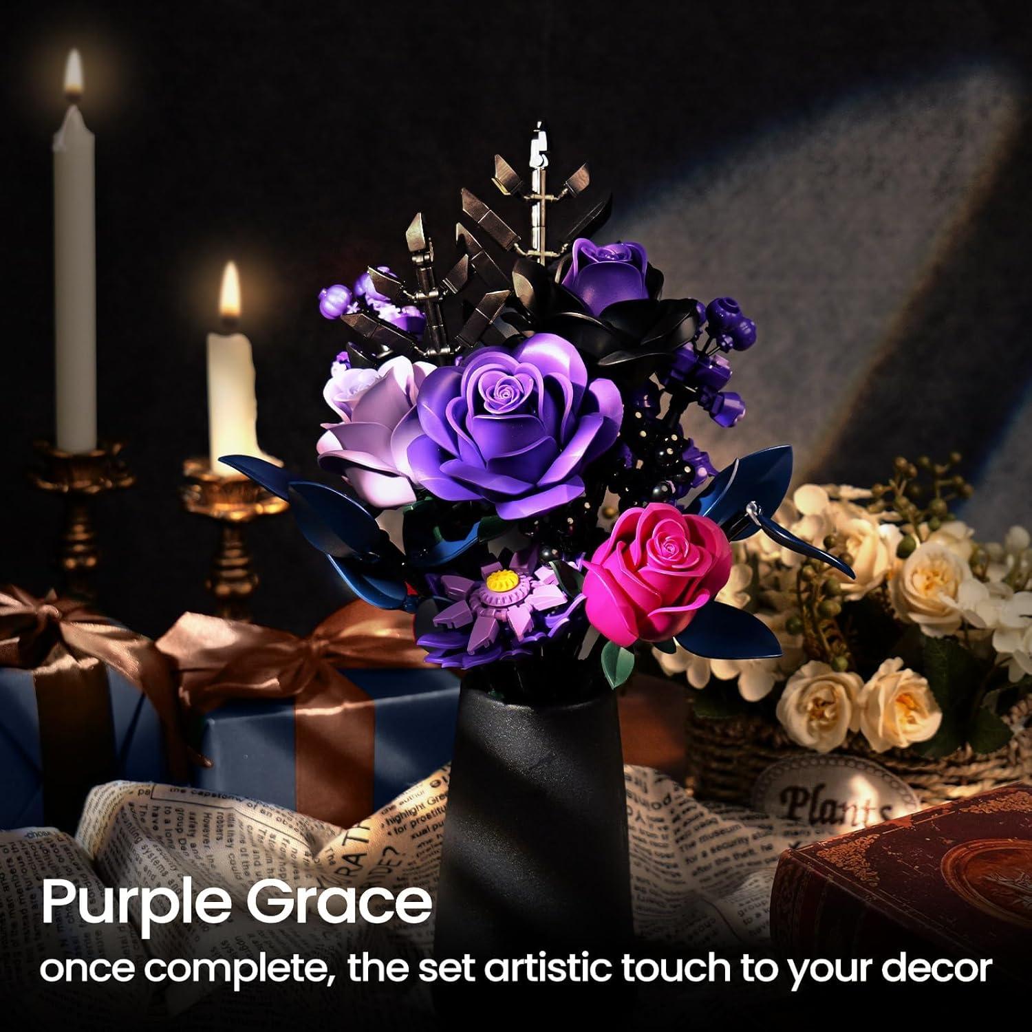 Ramo de Rosas Moradas iATOM 12 Piezas Decoración Floral