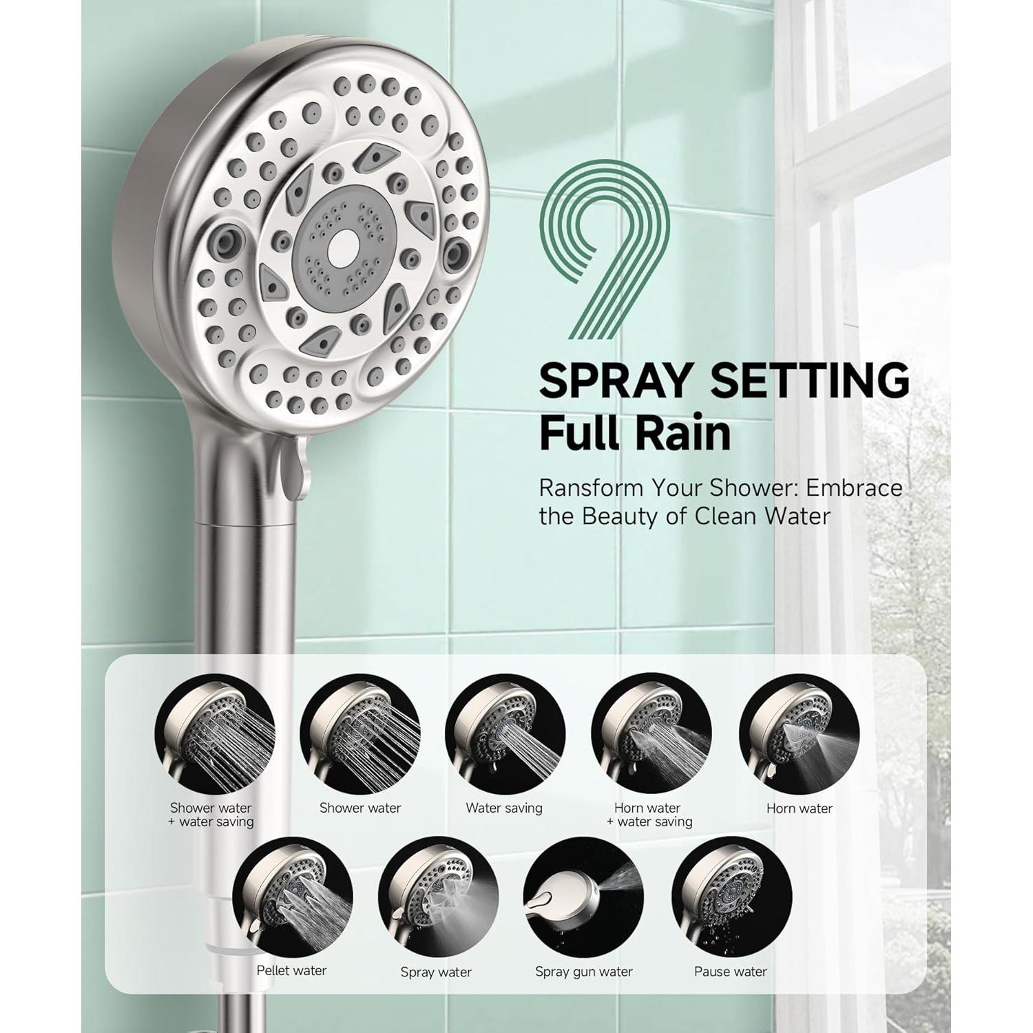 Cabezal de Ducha Filtrado SunCleanse con 9 Modos y Filtro