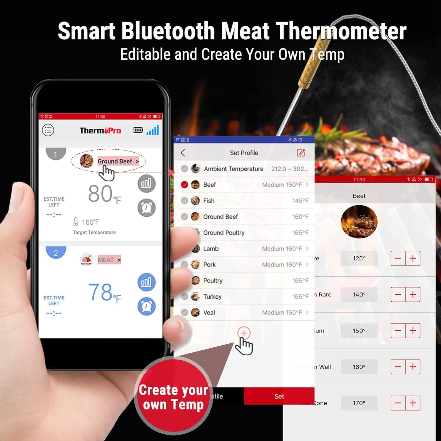 Termómetro de Carne ThermoPro TP25 Bluetooth 198m 4 Sondas