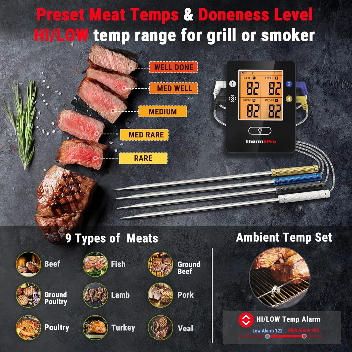 Termómetro de Carne ThermoPro TP25 Bluetooth 198m 4 Sondas