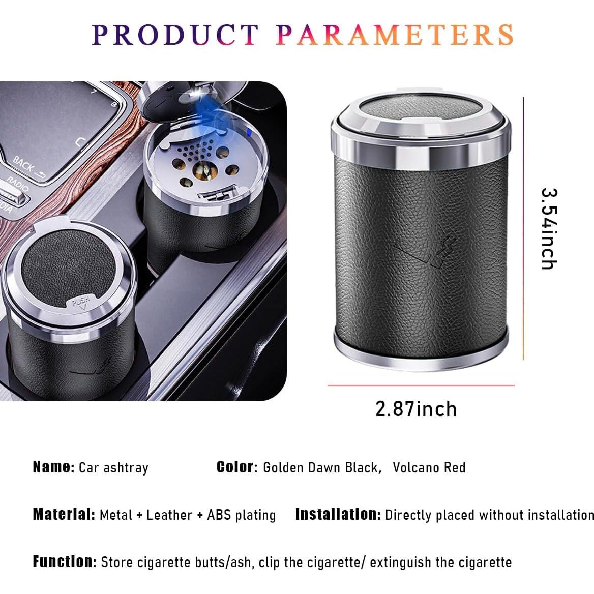 Cenicero de coche Wevdn con tapa y luz LED azul, portátil