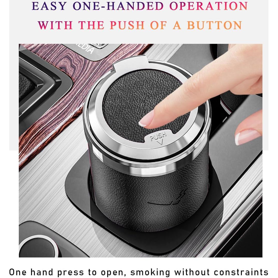 Cenicero de coche Wevdn con tapa y luz LED azul, portátil