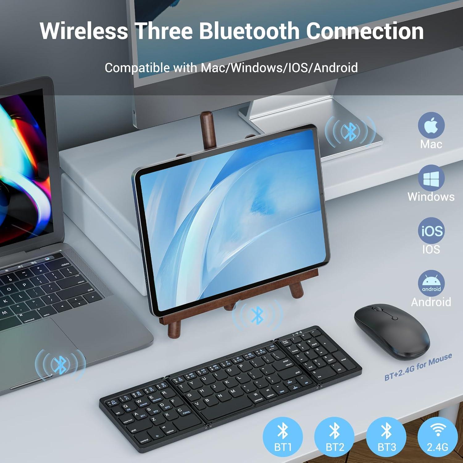 Teclado y Ratón Plegables Ikaetri Bluetooth Recargable Negro