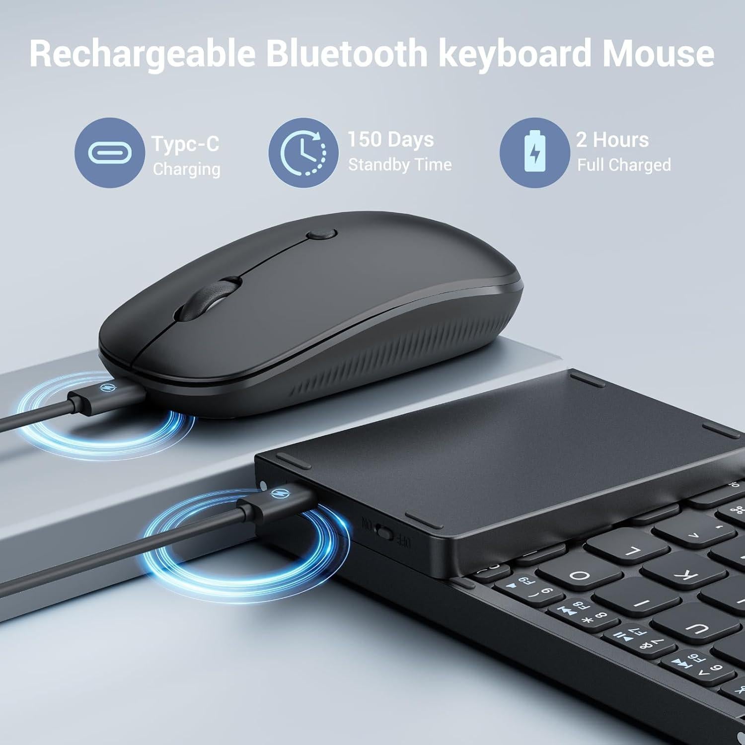Teclado y Ratón Plegables Ikaetri Bluetooth Recargable Negro