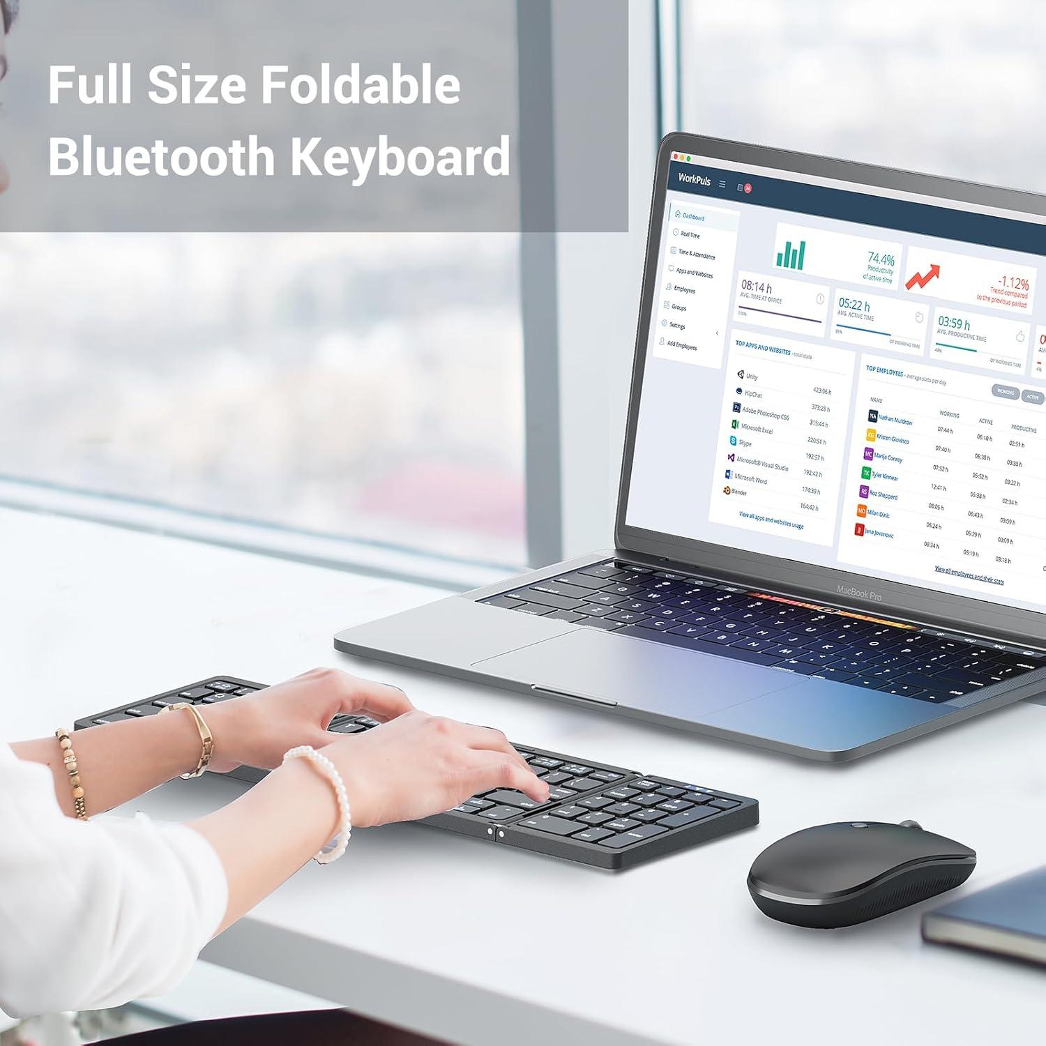 Teclado y Ratón Plegables Ikaetri Bluetooth Recargable Negro