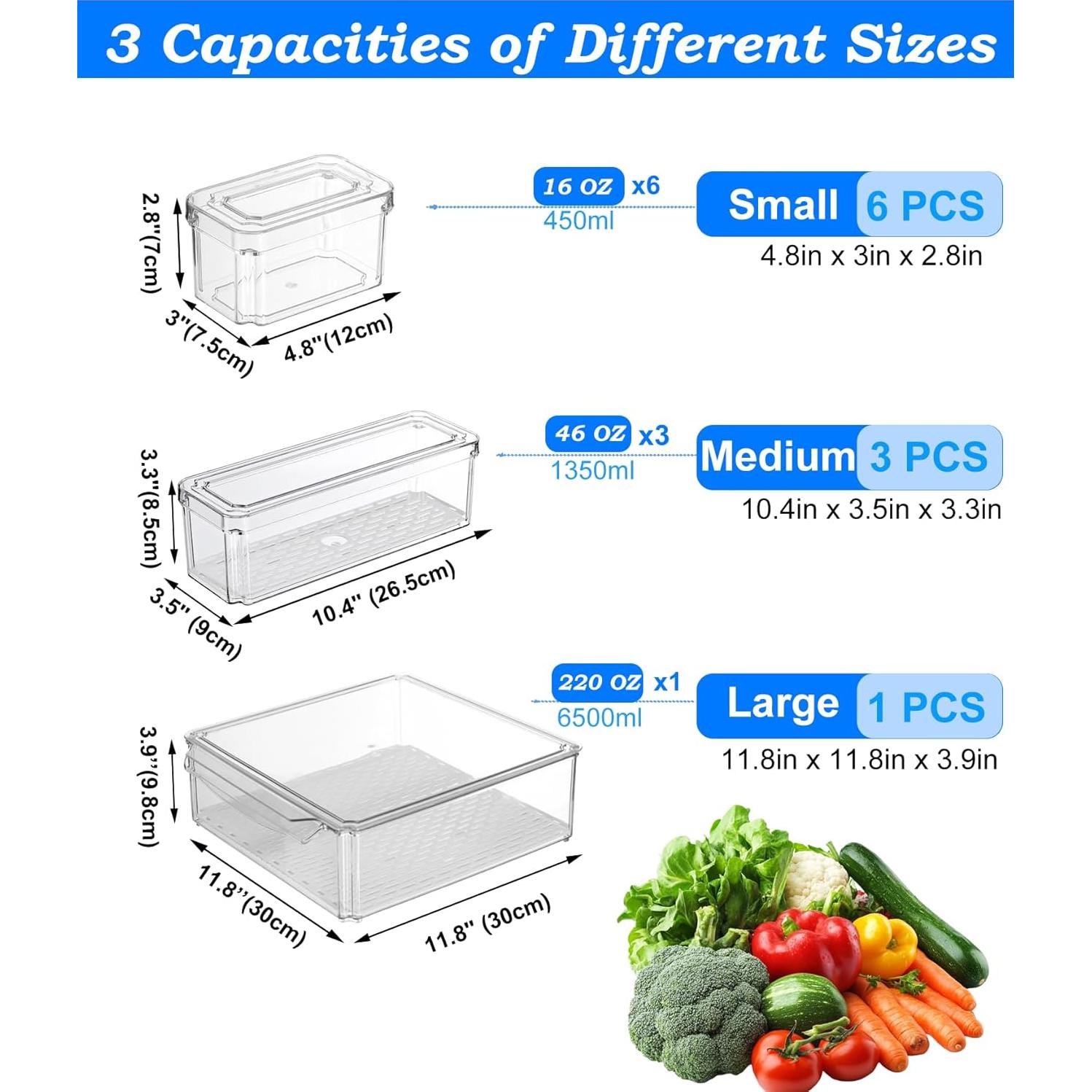 Juego de 10 Organizadores de Refrigerador Pure Future - Apilables y Transparentes