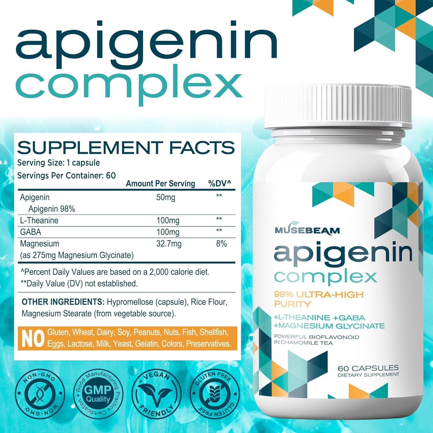 Suplemento de Apigenina MuseBeam 60 Cápsulas 50mg