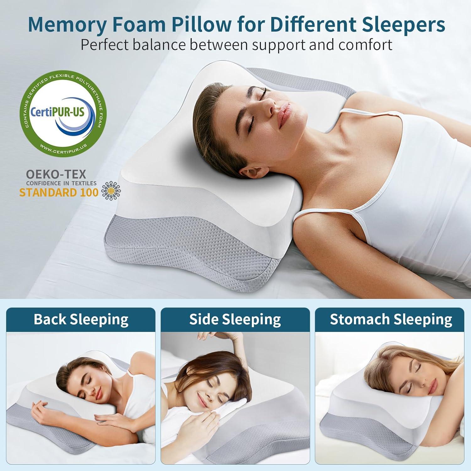 Cervical Pillow for Neck Pain Relief, Ergonomic Neck Pillow Side Sleeper Pillow for Adults, Cooling Contour Memory Foam Pillows for Sleeping, Orthopedic Bed Pillow for Side Back Stomach Sleepers