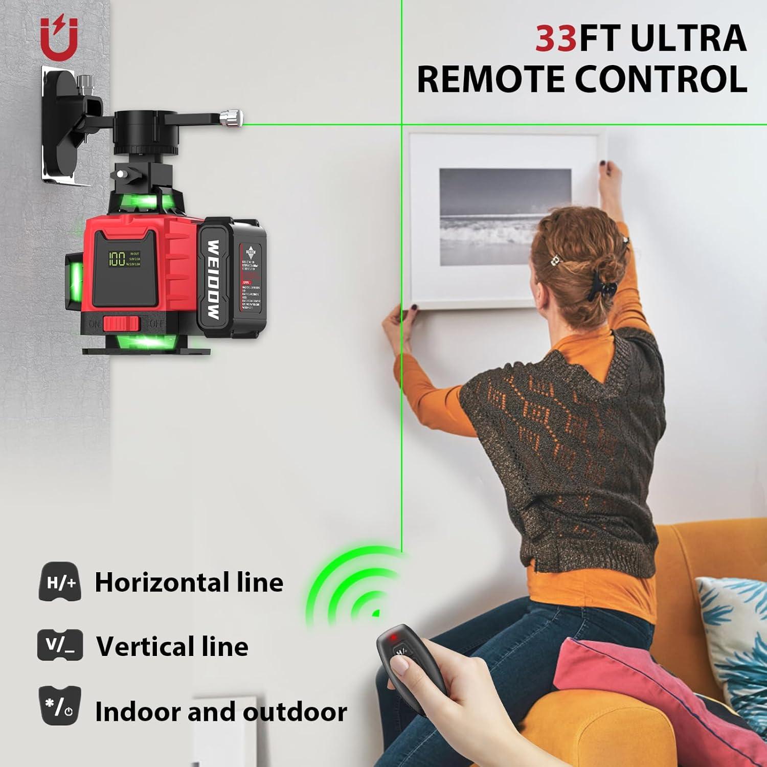 Laser Level 360 Self Leveling 16 Lines 4×360° Green Cross Line Laser for Picture Hanging and Construction,4D Vertical & Horizontal Line,
