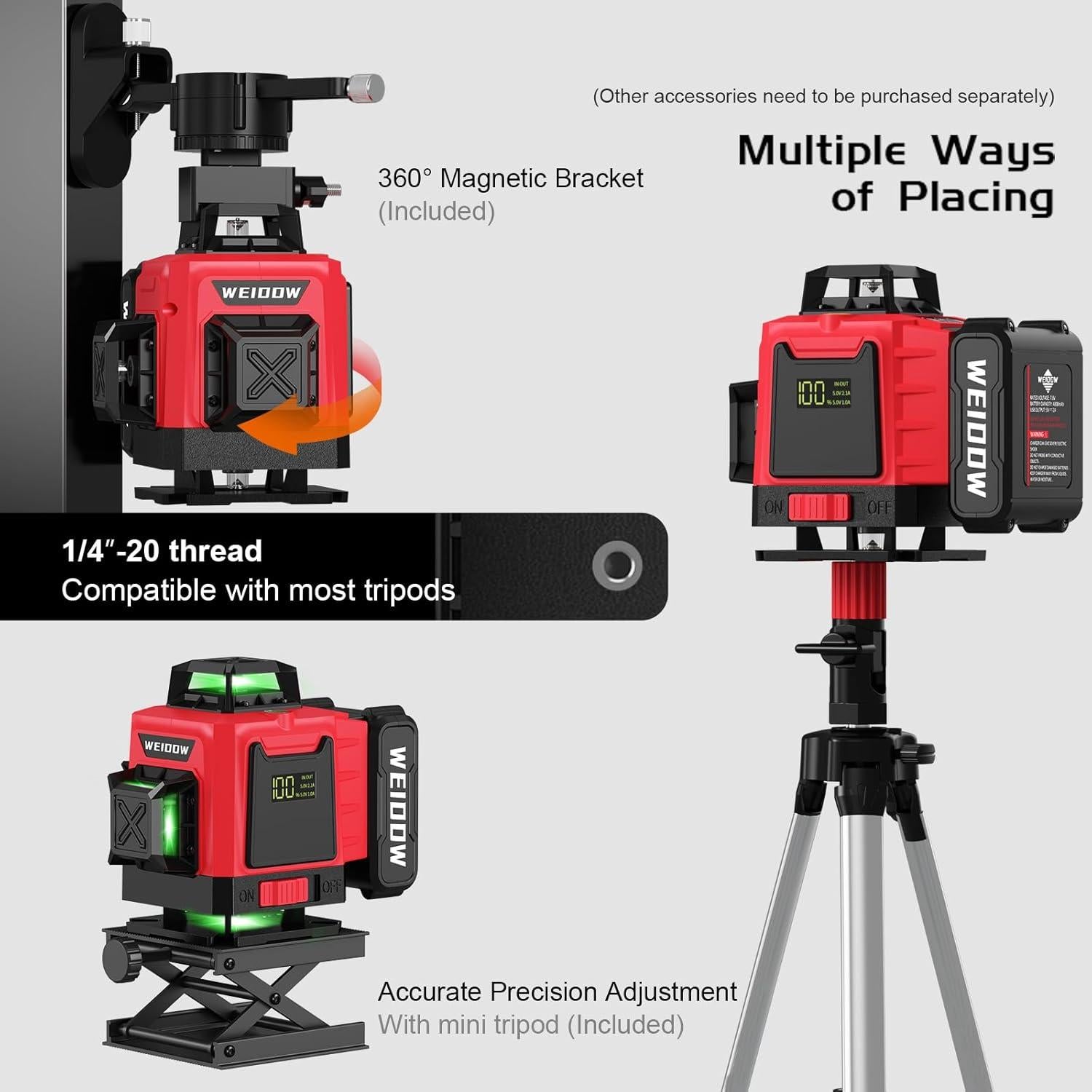 Laser Level 360 Self Leveling 16 Lines 4×360° Green Cross Line Laser for Picture Hanging and Construction,4D Vertical & Horizontal Line,