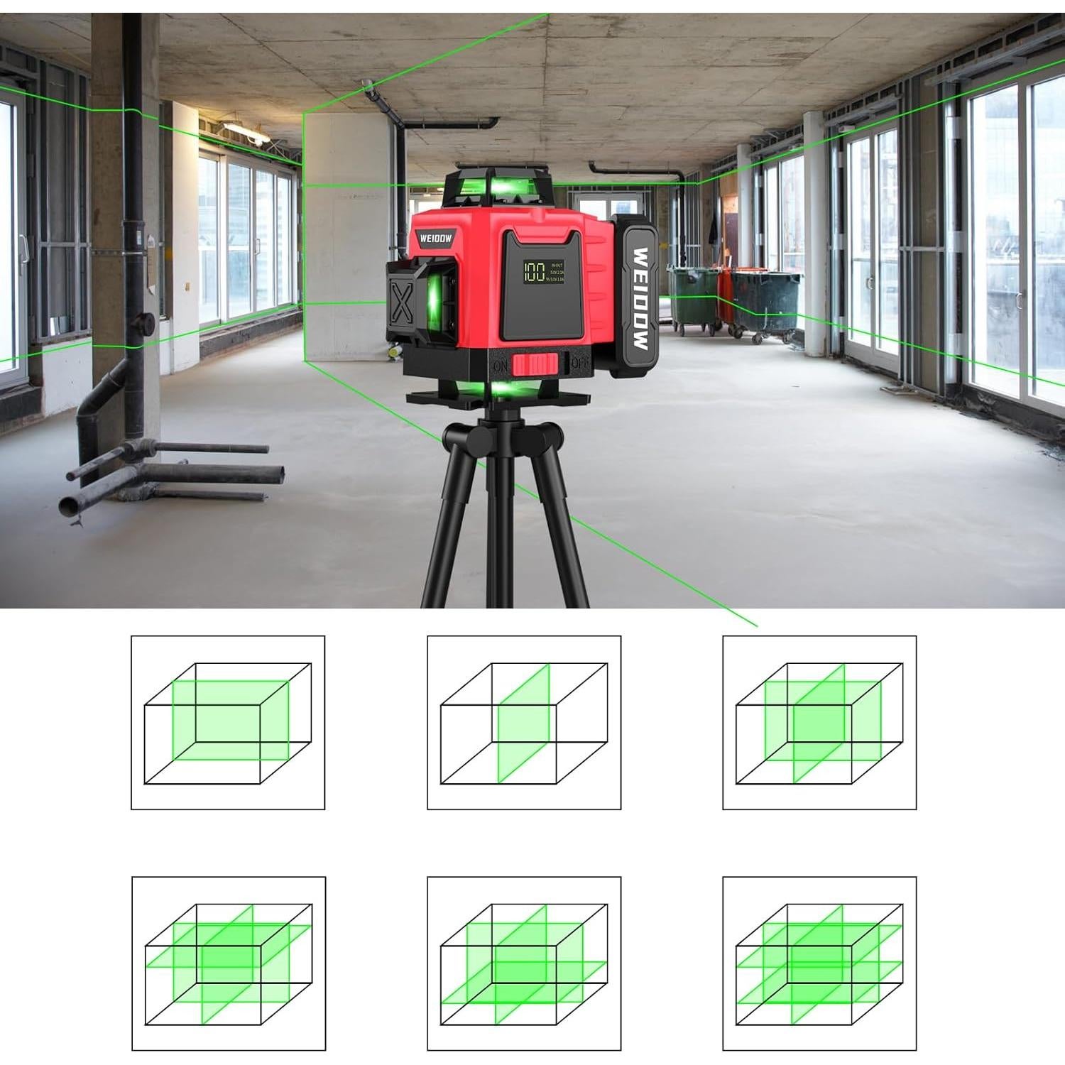 Laser Level 360 Self Leveling 16 Lines 4×360° Green Cross Line Laser for Picture Hanging and Construction,4D Vertical & Horizontal Line,