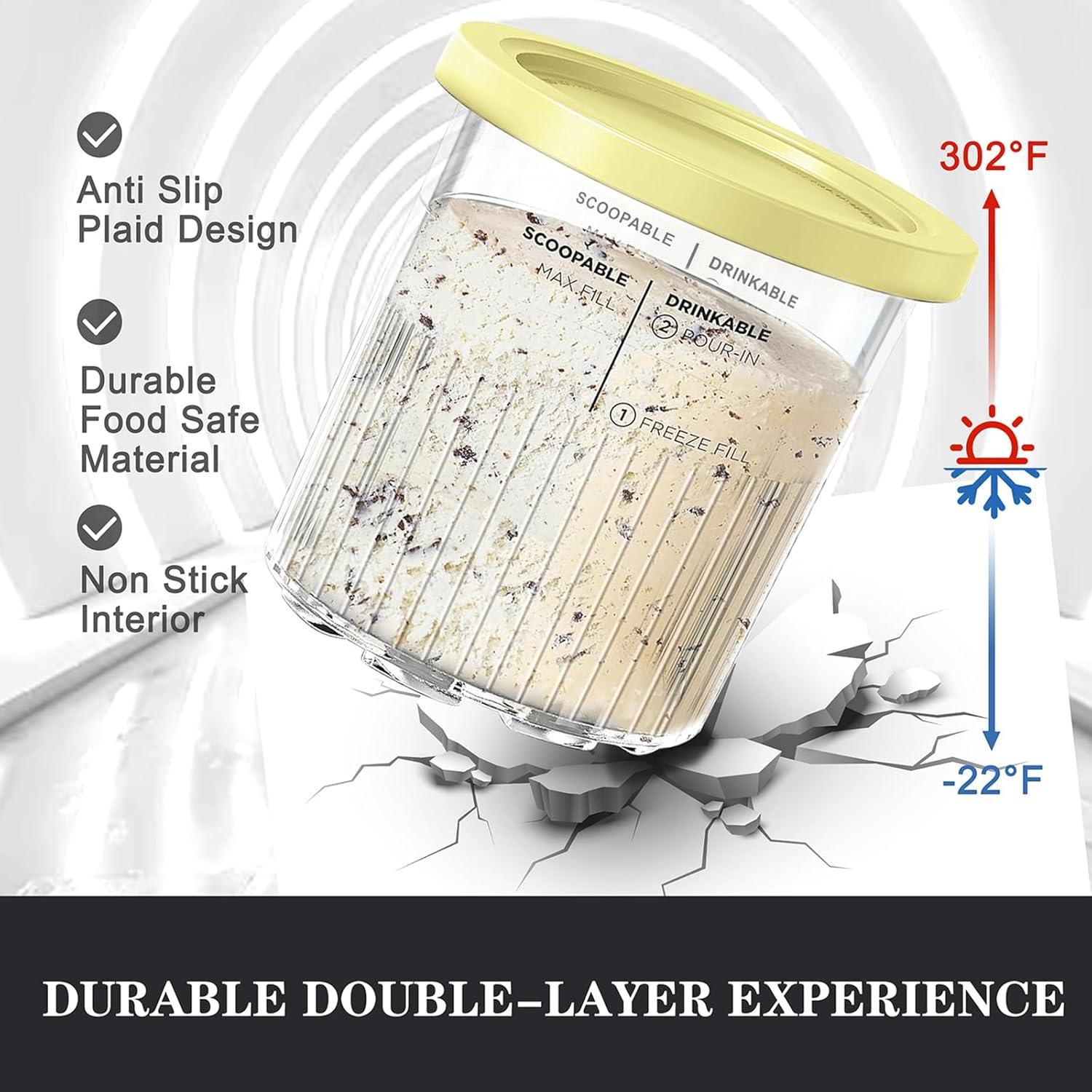 for Ninja Creami Deluxe 24OZ Pints and Lids 4 Pack with Neoprene Sleeve,Family Ice Cream Storage Containers for Ninja Creami Maker 11-in-1 NC501 NC500 Series (Dishwasher Safe Reusable Leak Proof)