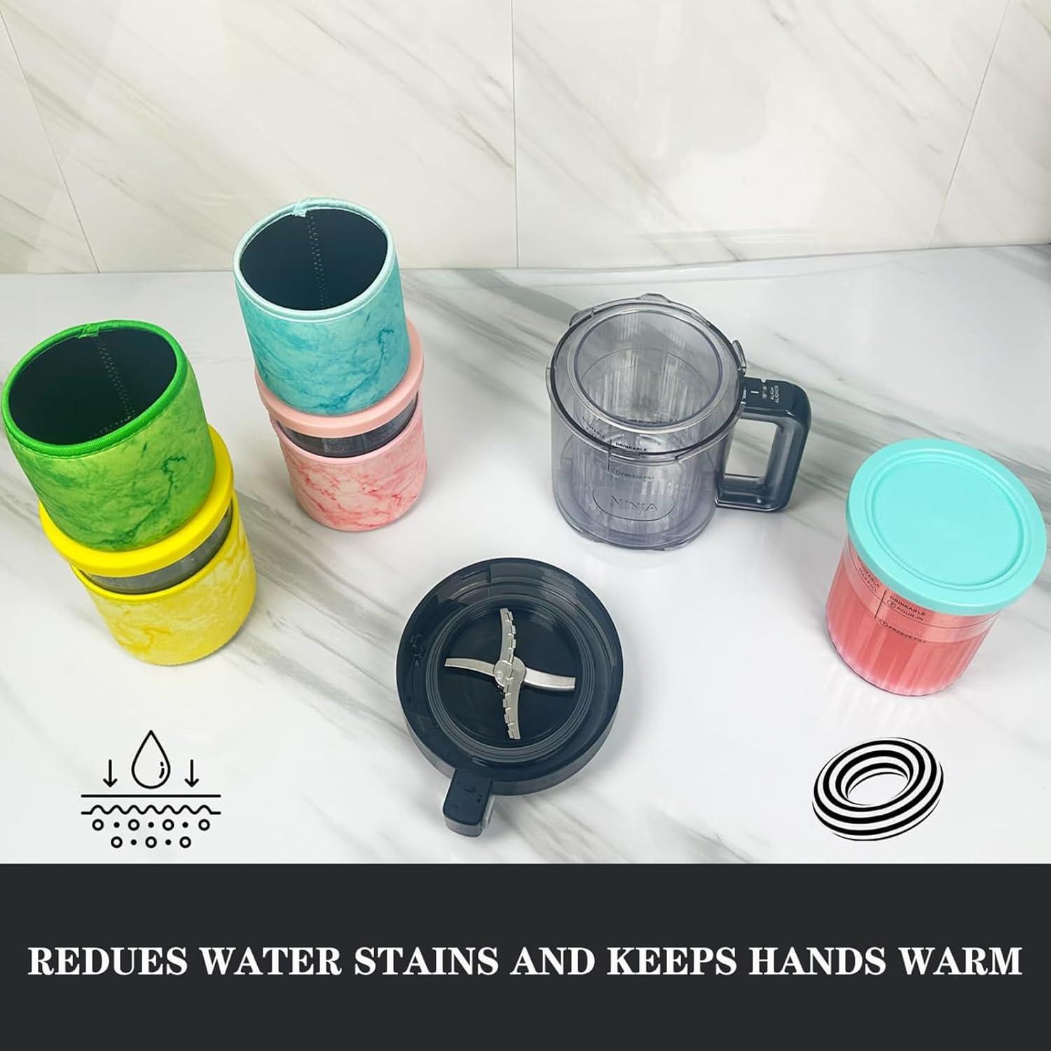 for Ninja Creami Deluxe 24OZ Pints and Lids 4 Pack with Neoprene Sleeve,Family Ice Cream Storage Containers for Ninja Creami Maker 11-in-1 NC501 NC500 Series (Dishwasher Safe Reusable Leak Proof)